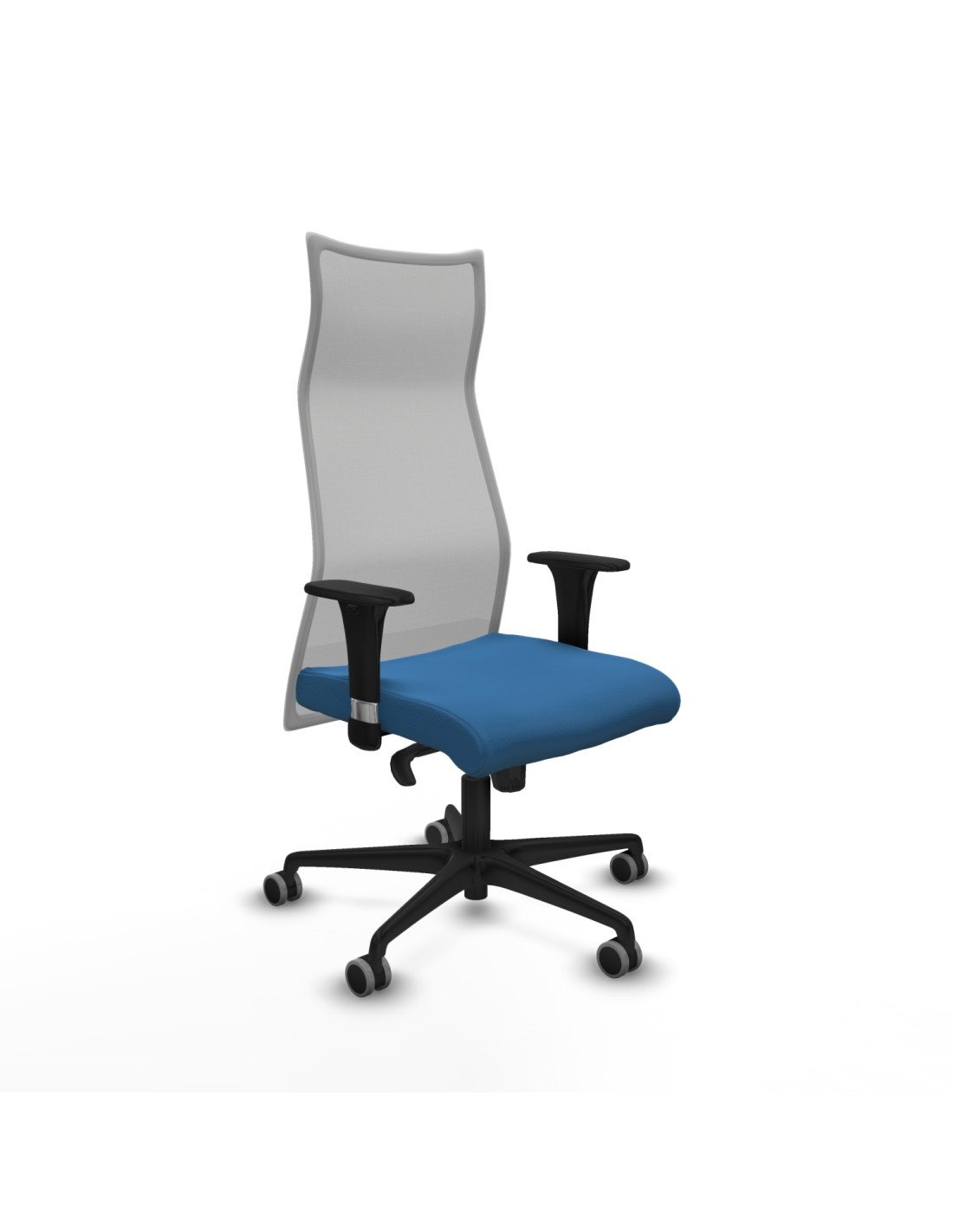 Piqueras y Crespo Albacete malla XL sincro malla gris similpiel azul claro brazos 1D base nailon ruedas 65mm engomadas