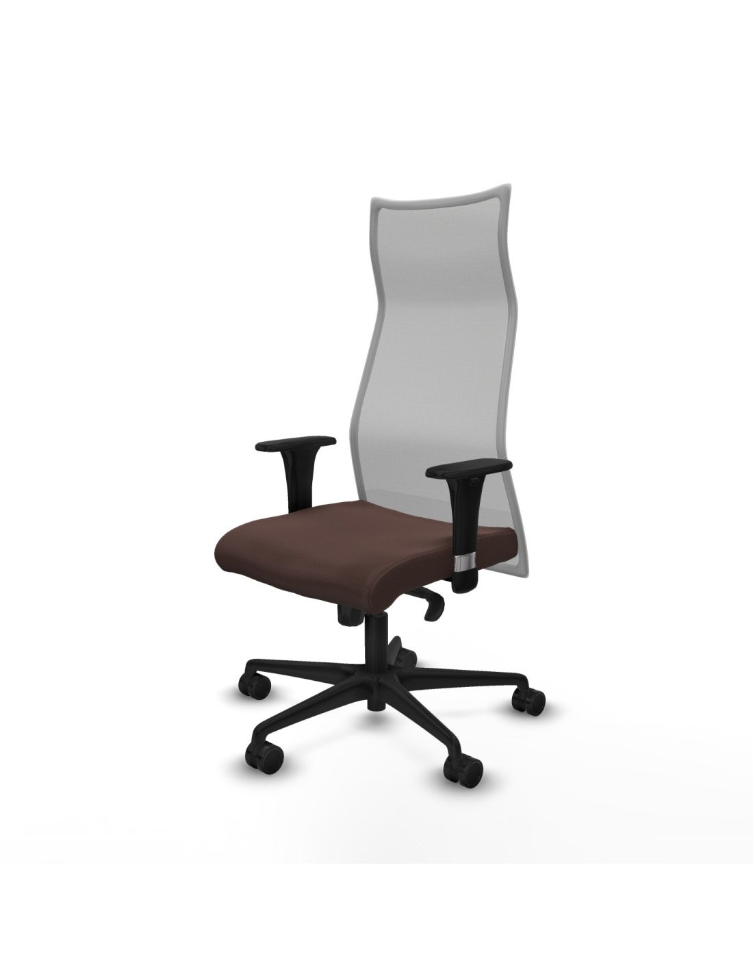 Piqueras y Crespo Albacete malla XL sincro malla gris similpiel marr?n oscuro brazos 1D base nailon ruedas 65mm nailon