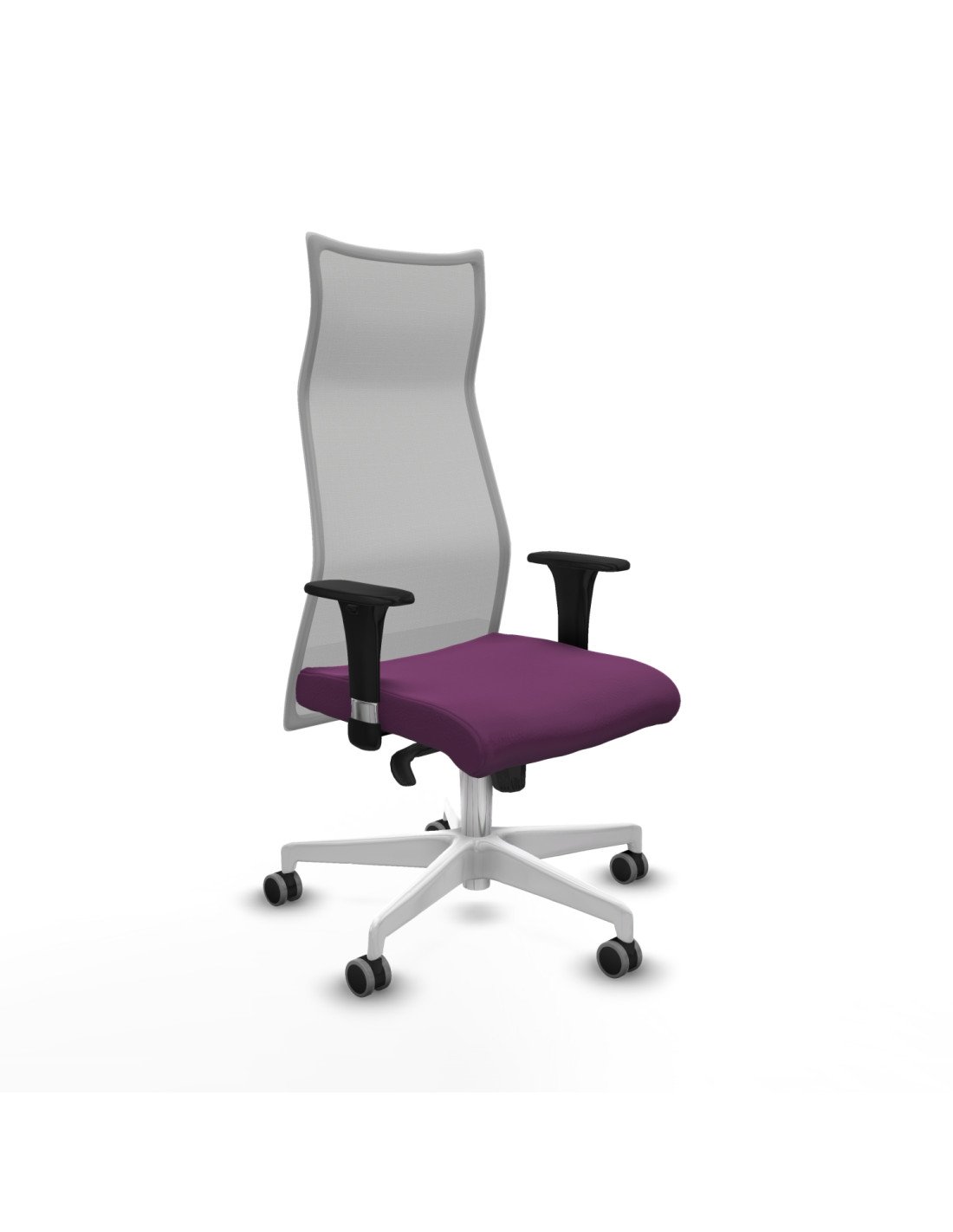 Piqueras y Crespo Albacete malla XL sincro malla gris similpiel morado brazos 1D base blanca ruedas 65mm engomadas