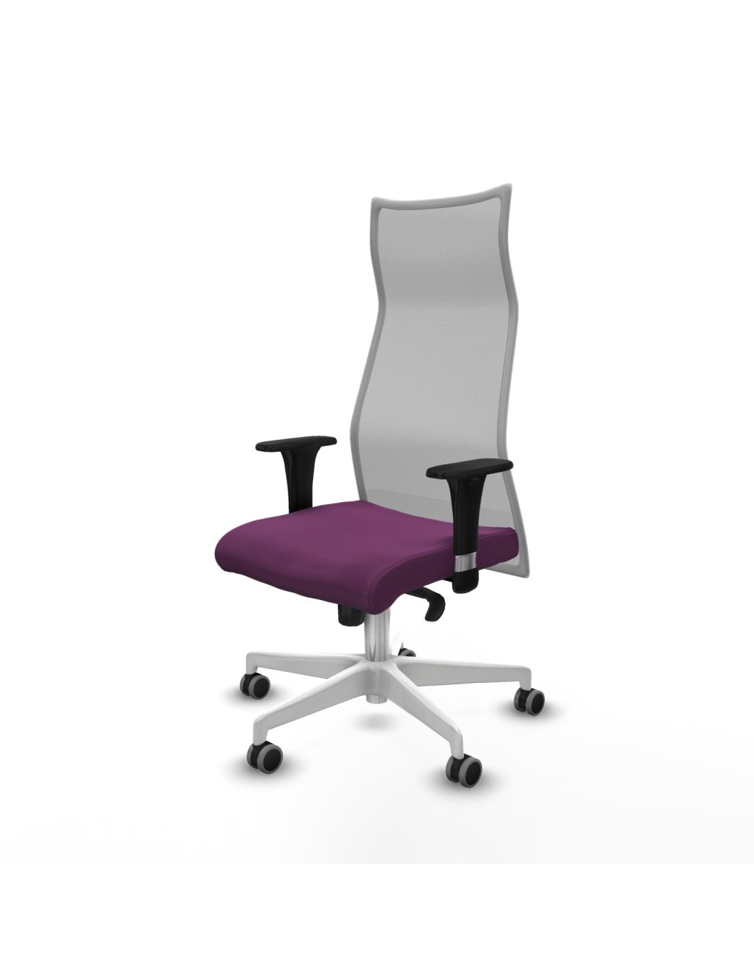 Piqueras y Crespo Albacete malla XL sincro malla gris similpiel morado brazos 1D base blanca ruedas 65mm engomadas