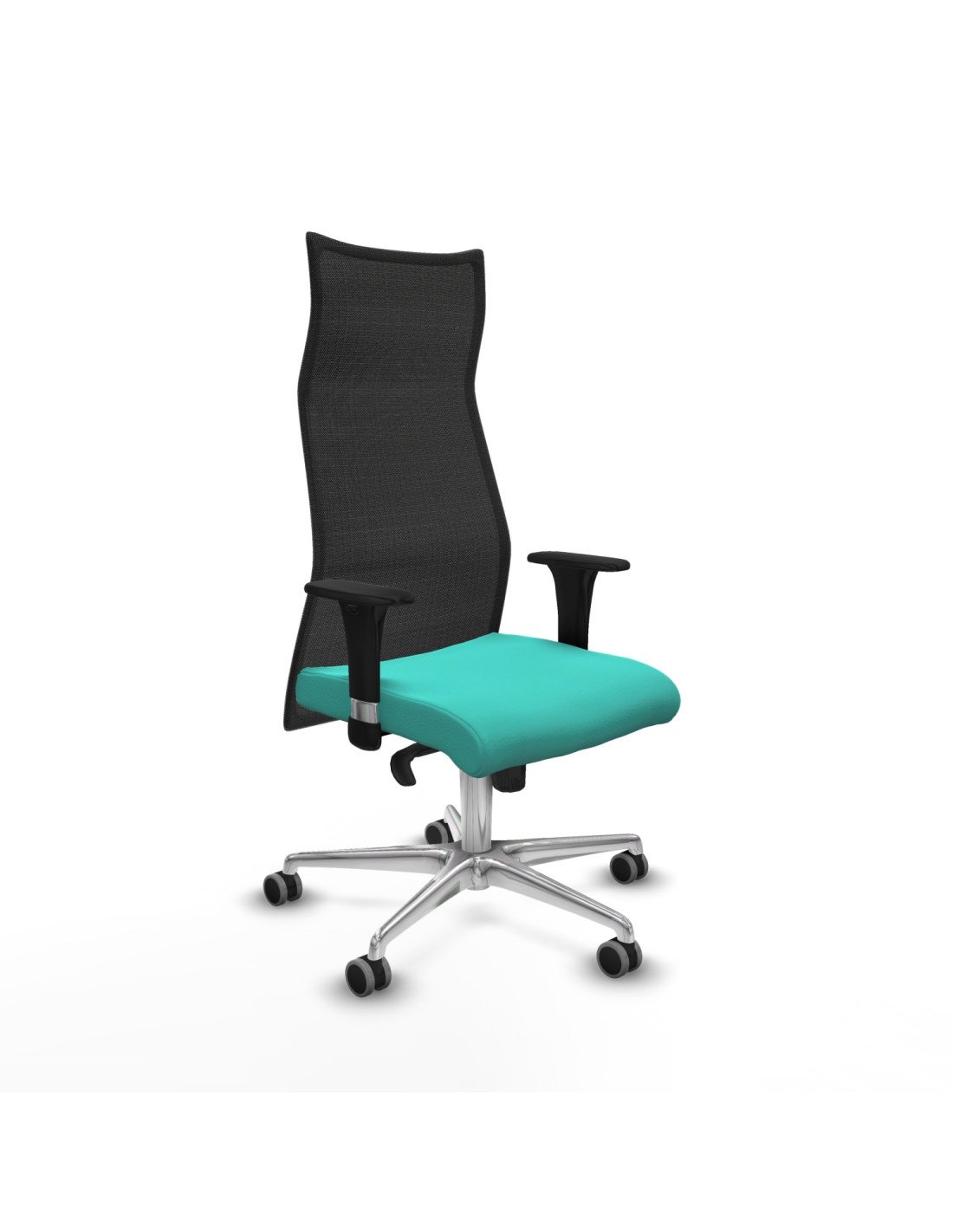 Piqueras y Crespo Albacete malla XL sincro malla negra similpiel turquesa brazos 1D base aluminio ruedas 65mm engomadas