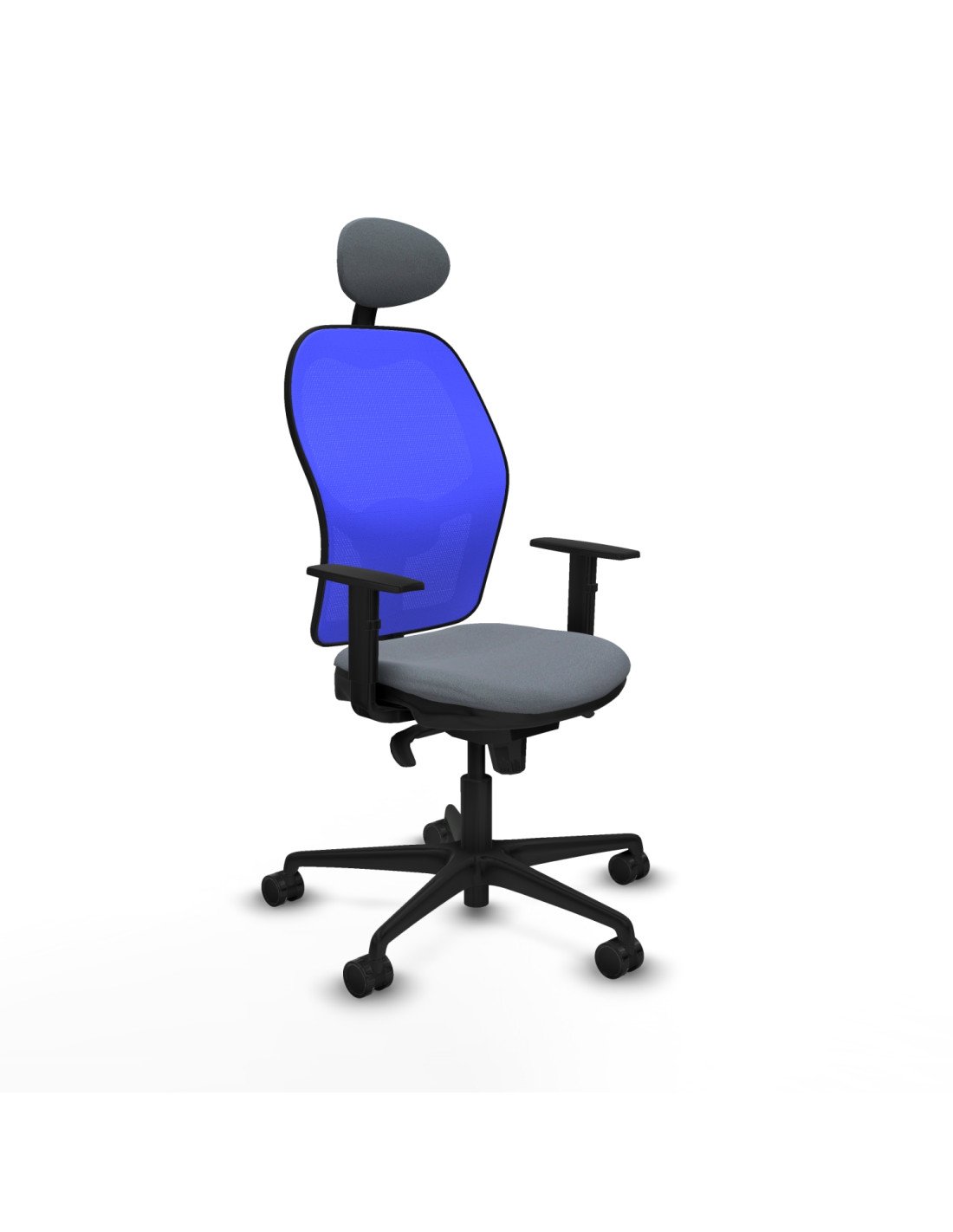 Piqueras y Crespo Jorquera sincro malla azul bali gris brazos 1D base nailon cabecero fijo ruedas 65mm nailon