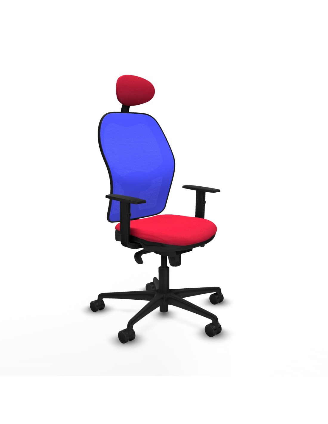 Piqueras y Crespo Jorquera sincro malla azul bali rojo brazos 1D base nailon cabecero fijo ruedas 65mm nailon