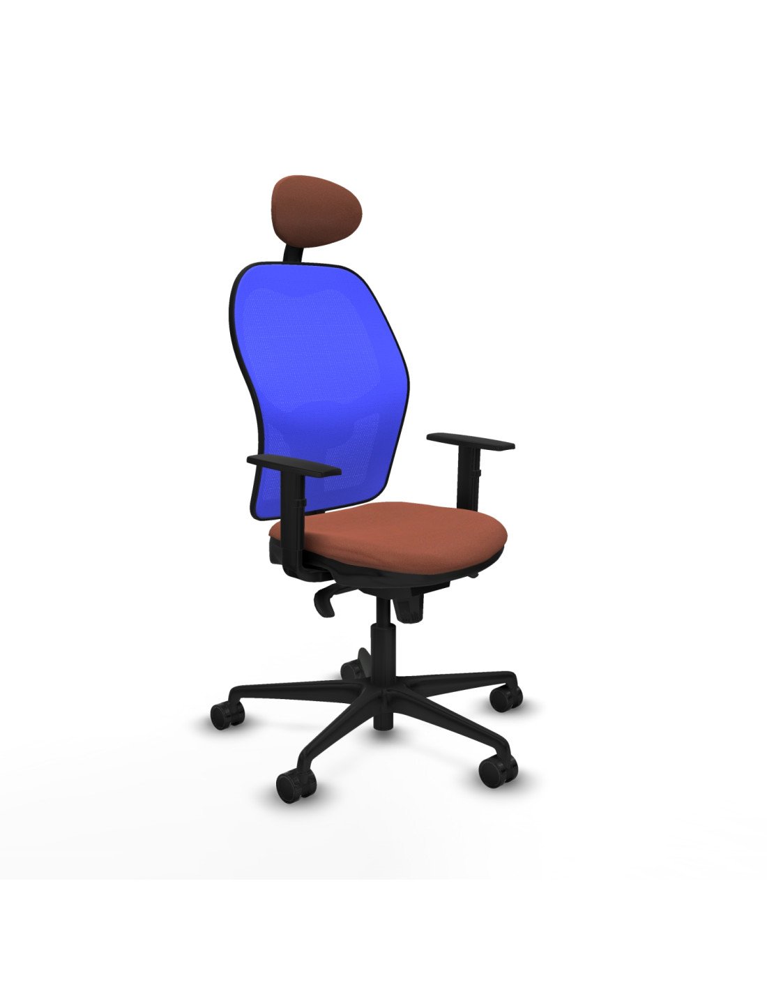 Piqueras y Crespo Jorquera sincro malla azul bali marr?n brazos 1D base nailon cabecero fijo ruedas 65mm nailon