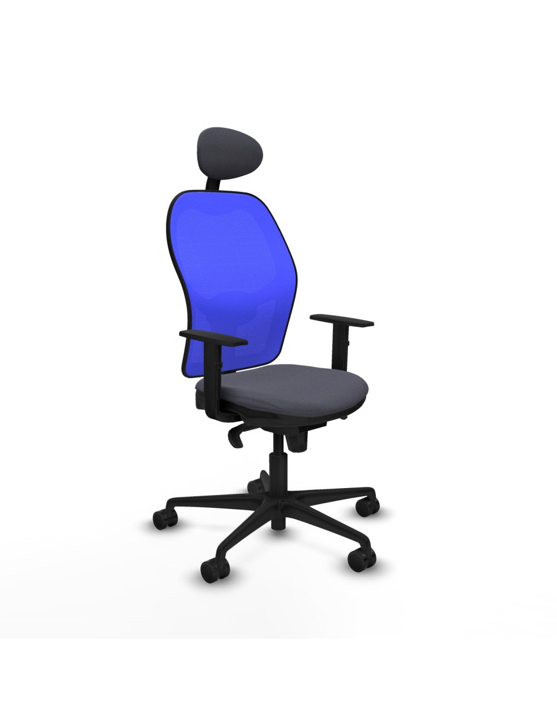 Piqueras y Crespo Jorquera sincro malla azul bali gris oscuro brazos 1D base nailon cabecero fijo ruedas 65mm nailon