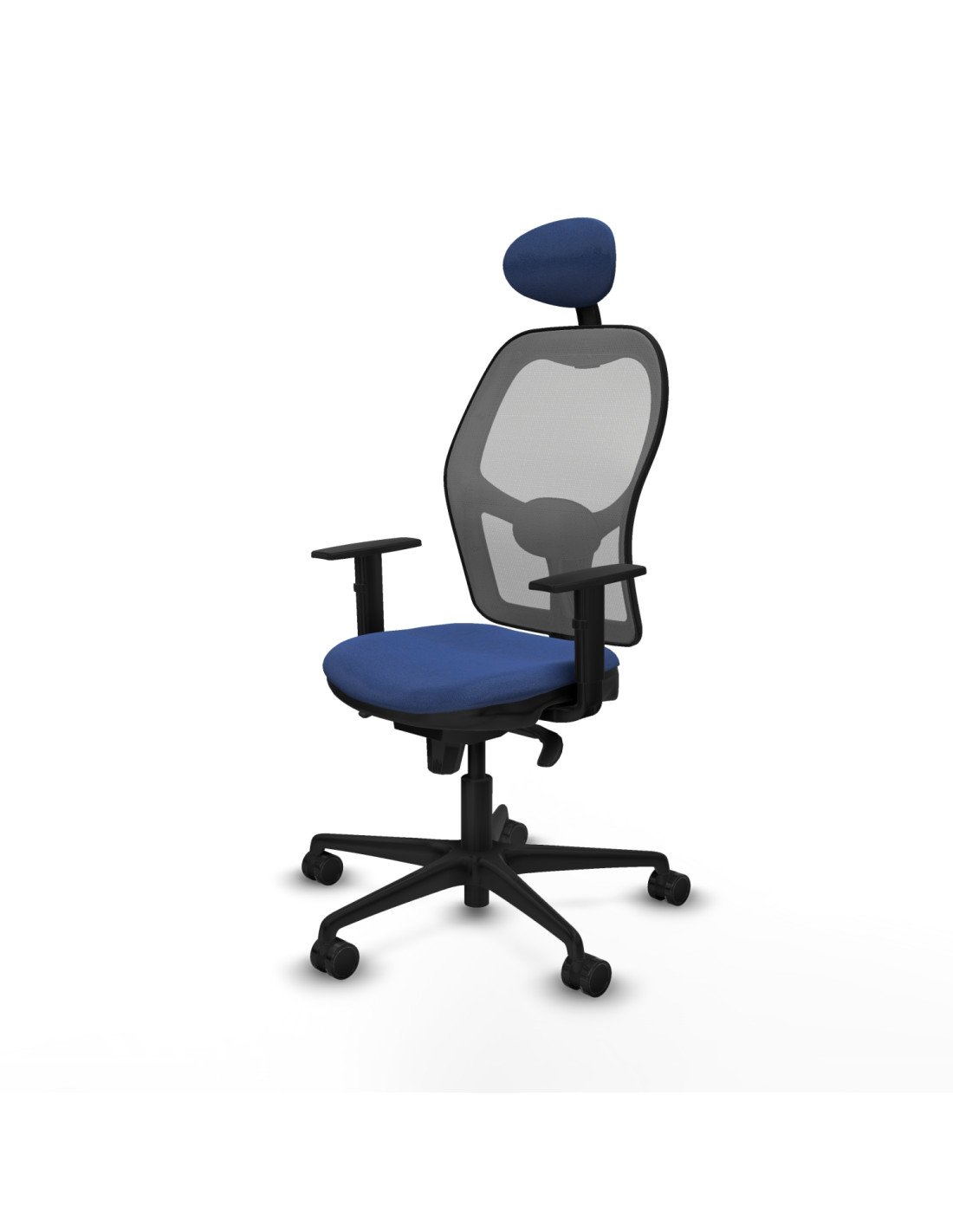 Piqueras y Crespo Jorquera sincro malla gris bali azul marino brazos 1D base nailon cabecero fijo ruedas 65mm nailon