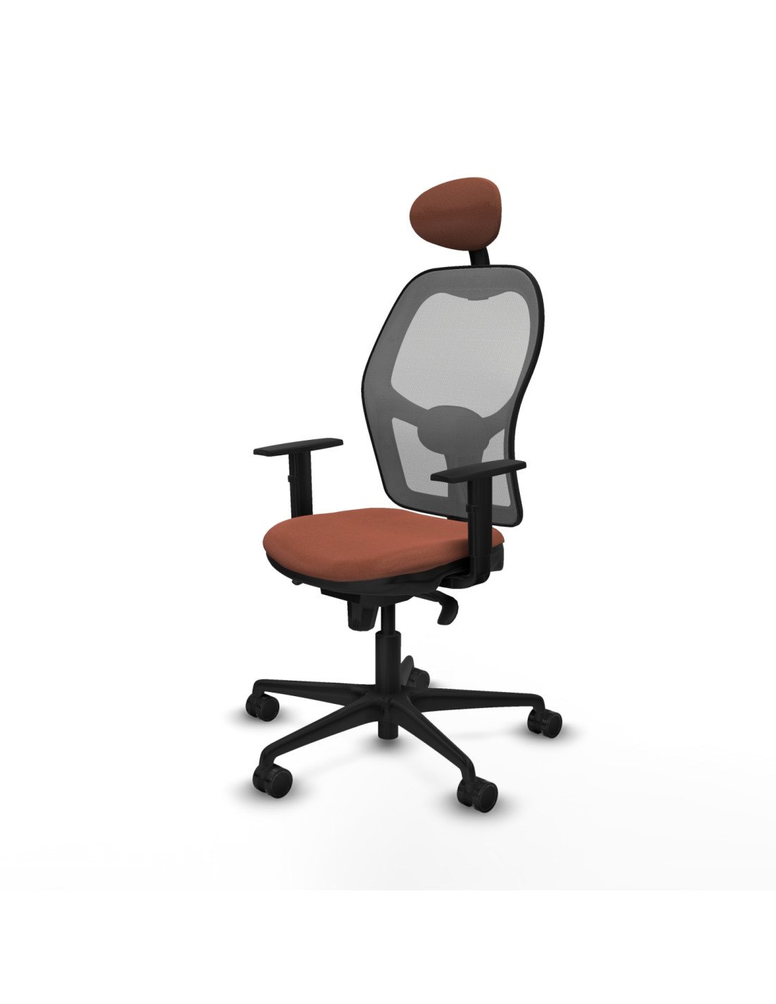 Piqueras y Crespo Jorquera sincro malla gris bali marr?n brazos 1D base nailon cabecero fijo ruedas 65mm nailon