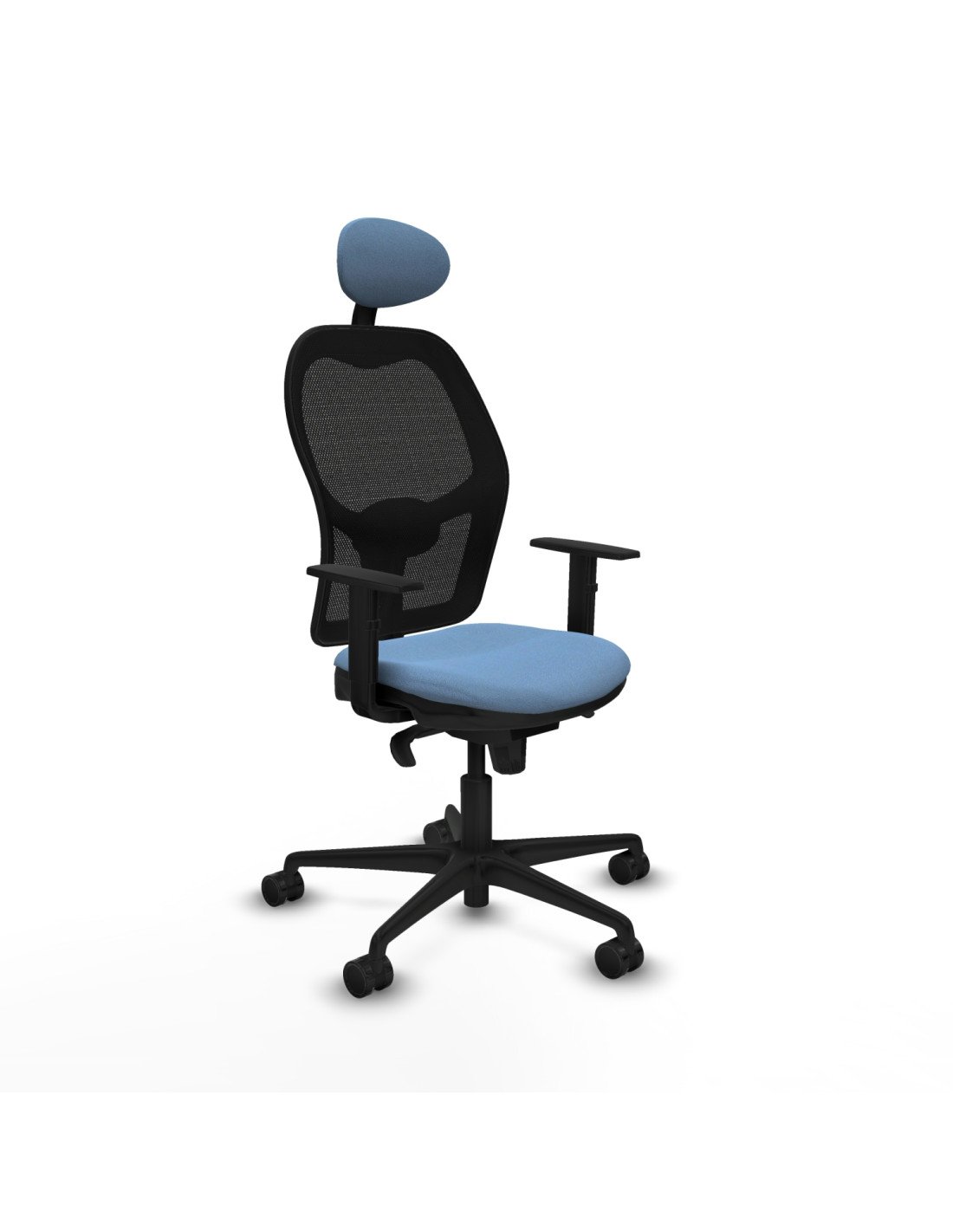 Piqueras y Crespo Jorquera sincro malla negra bali azul cielo brazos 1D base nailon cabecero fijo ruedas 65mm nailon