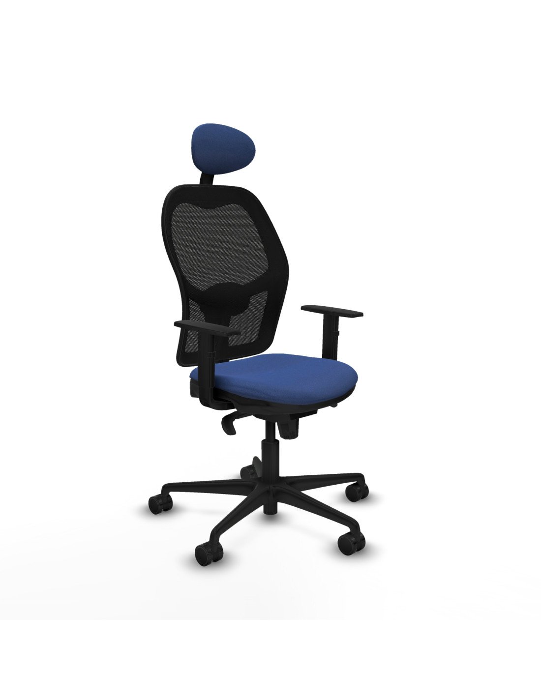 Piqueras y Crespo Jorquera sincro malla negra bali azul marino brazos 1D base nailon cabecero fijo ruedas 65mm nailon