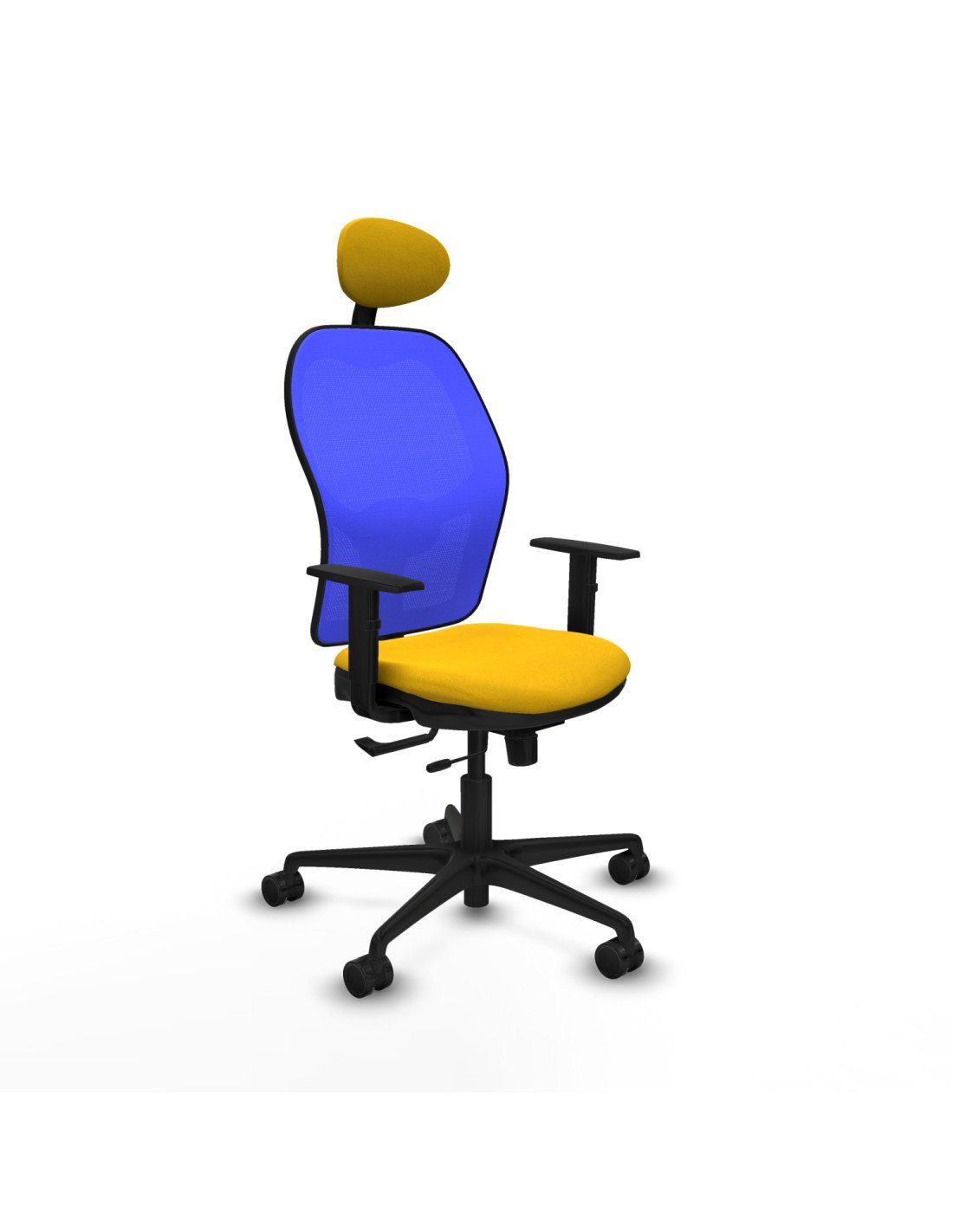 Piqueras y Crespo Jorquera traslack malla azul bali amarillo brazos 1D base nailon cabecero fijo ruedas 65mm nailon