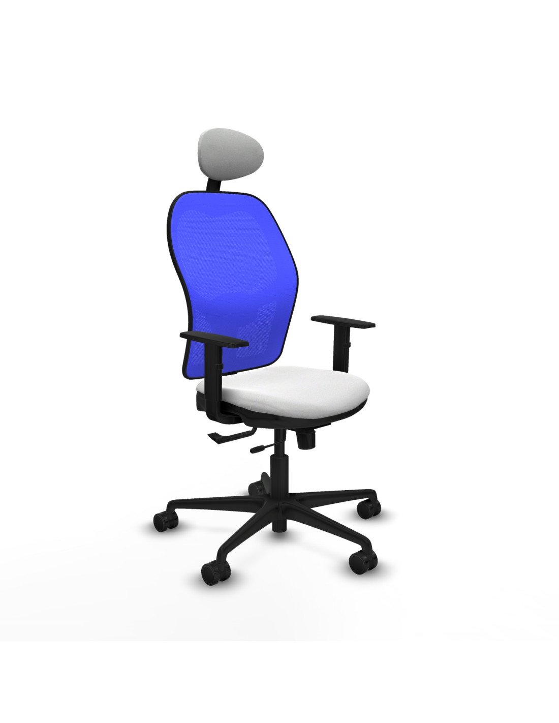 Piqueras y Crespo Jorquera traslack malla azul bali blanco brazos 1D base nailon cabecero fijo ruedas 65mm nailon