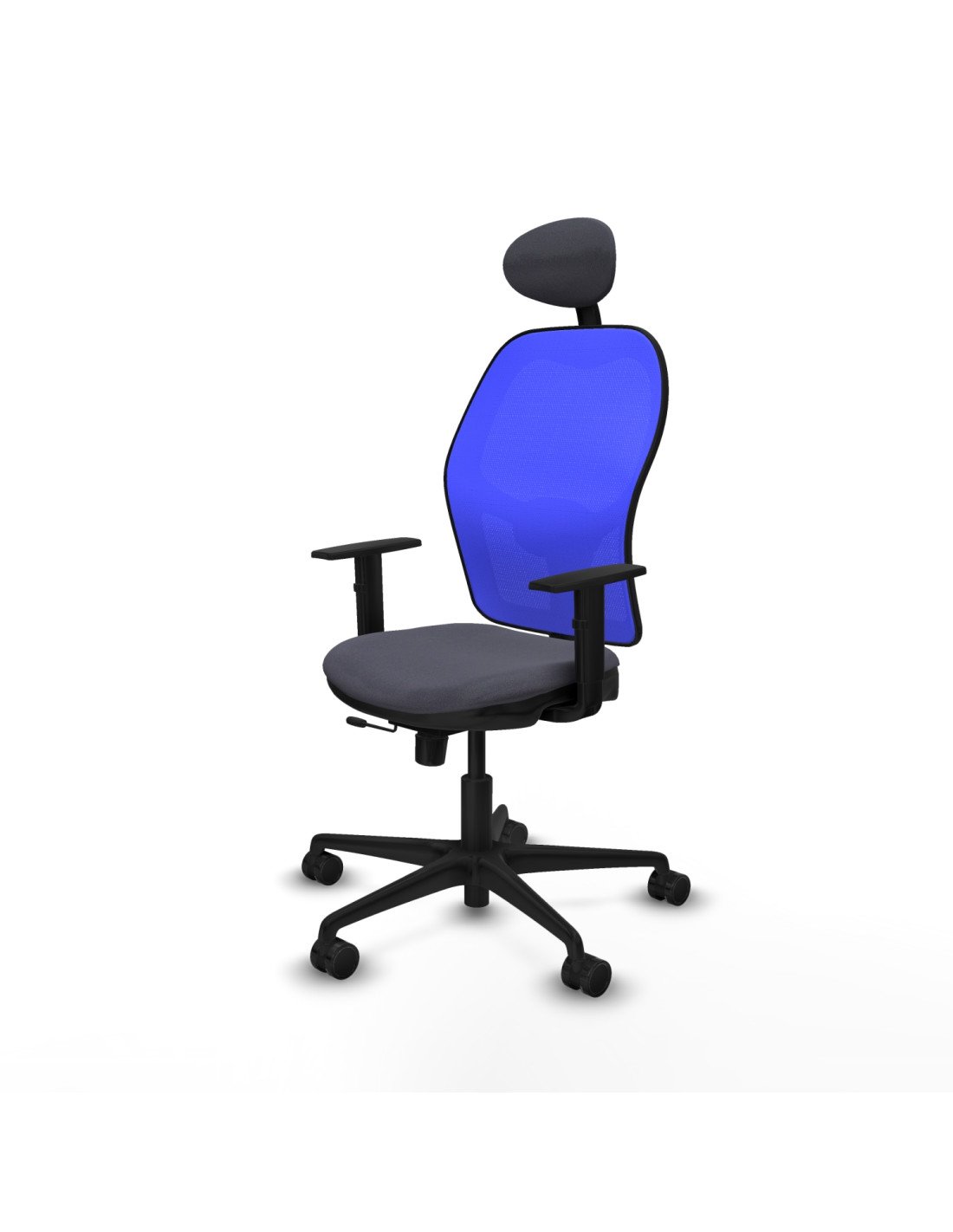 Piqueras y Crespo Jorquera traslack malla azul bali gris oscuro brazos 1D base nailon cabecero fijo ruedas 65mm nailon