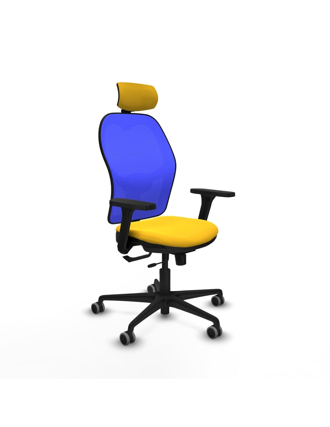 Piqueras y Crespo Jorquera traslack malla azul similpiel amarillo brazos 3D base nailon cabecero 2D ruedas 65mm engomada