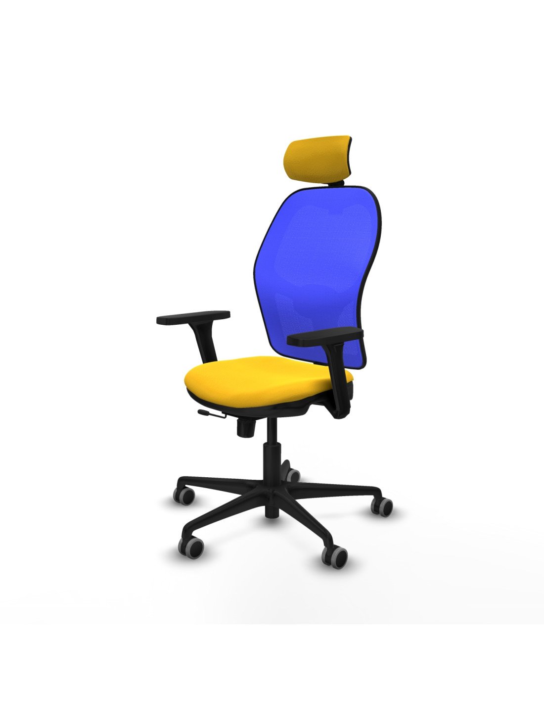 Piqueras y Crespo Jorquera traslack malla azul similpiel amarillo brazos 3D base nailon cabecero 2D ruedas 65mm engomada