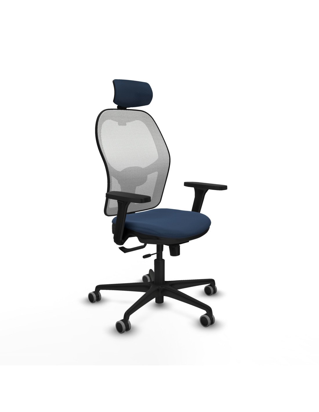 Piqueras y Crespo Jorquera traslack malla blanca similpiel azul marino brazos 3D base nailon cabecero 2D ruedas 65mm engomada