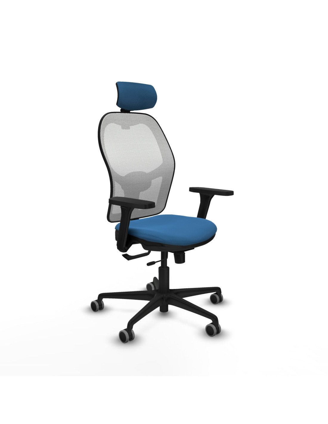 Piqueras y Crespo Jorquera traslack malla blanca similpiel azul claro brazos 3D base nailon cabecero 2D ruedas 65mm engomada