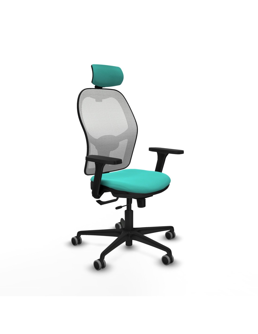 Piqueras y Crespo Jorquera traslack malla blanca similpiel turquesa brazos 3D base nailon cabecero 2D ruedas 65mm engomada