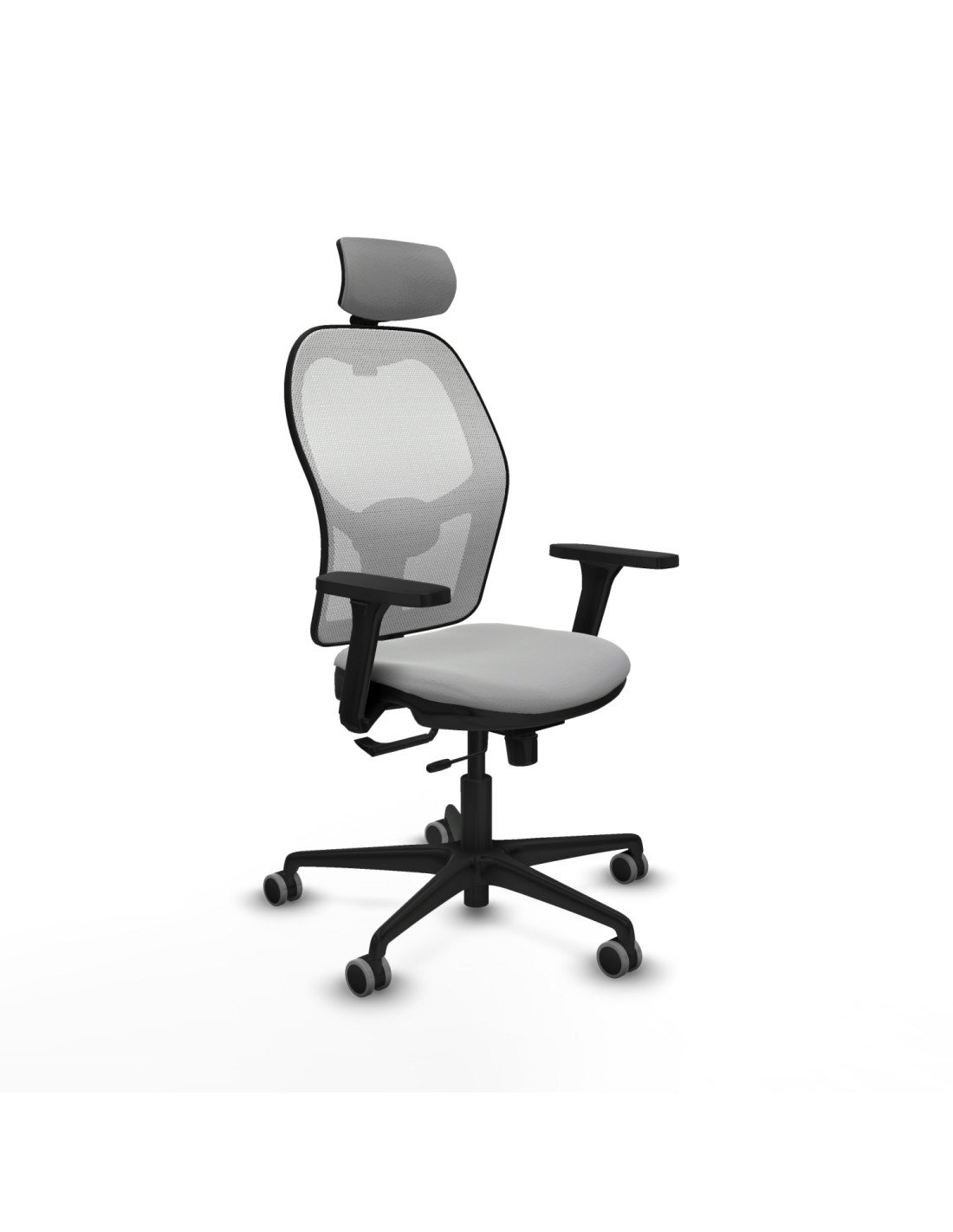 Piqueras y Crespo Jorquera traslack malla blanca similpiel gris claro brazos 3D base nailon cabecero 2D ruedas 65mm engomada