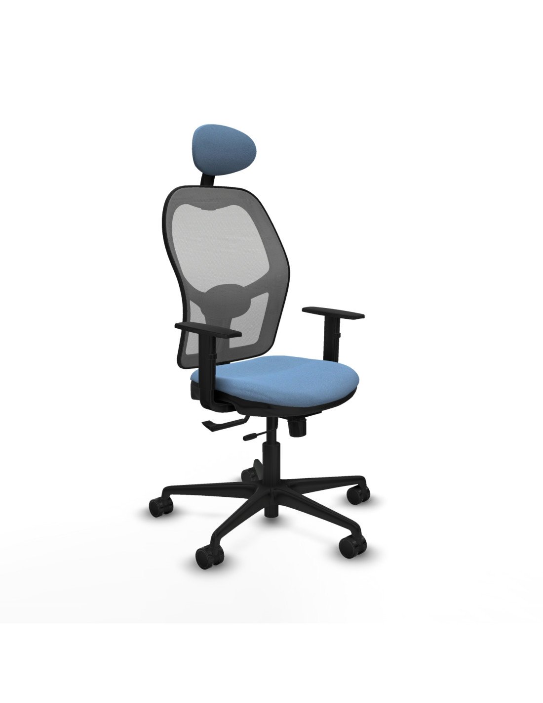 Piqueras y Crespo Jorquera traslack malla gris bali azul cielo brazos 1D base nailon cabecero fijo ruedas 65mm nailon