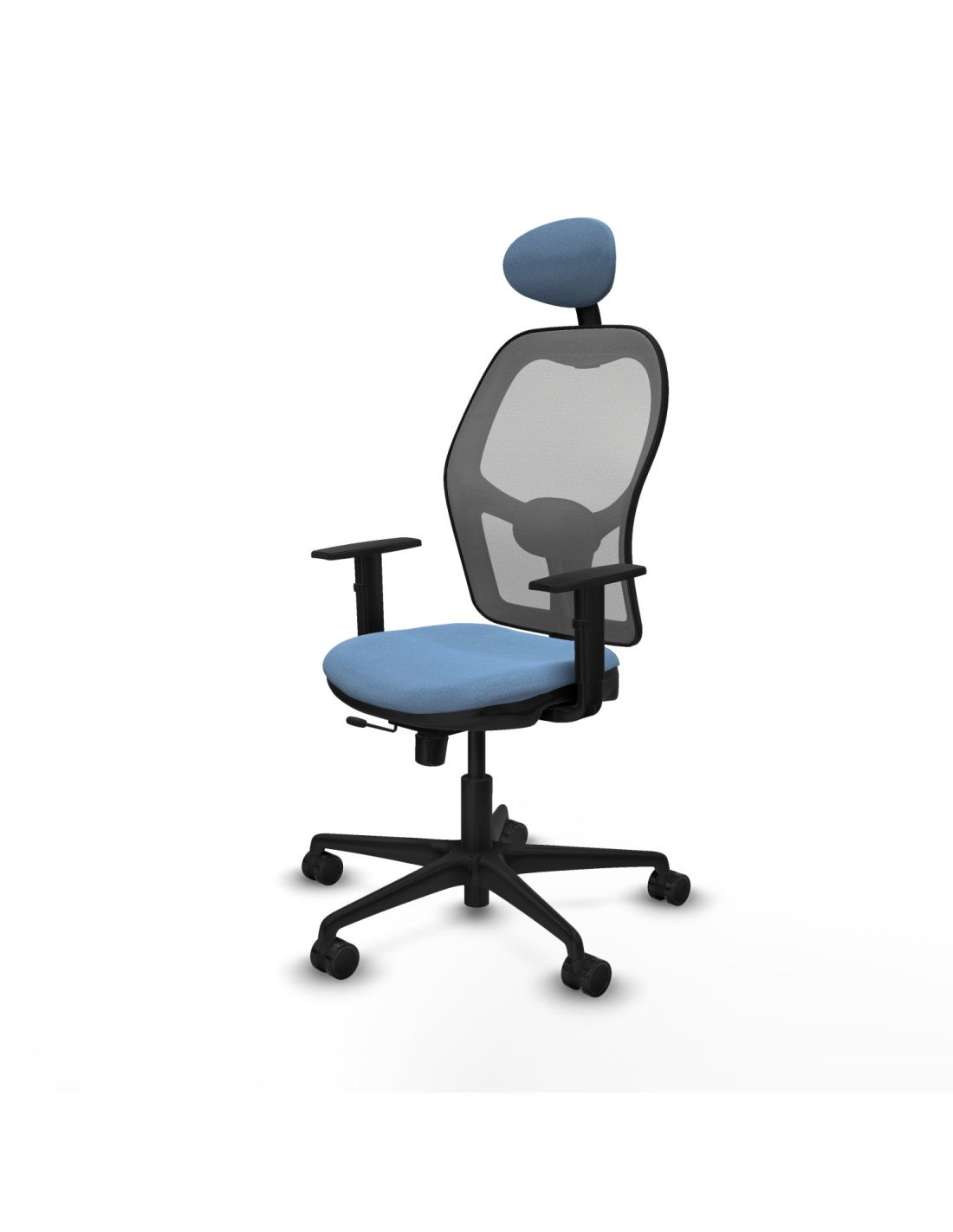 Piqueras y Crespo Jorquera traslack malla gris bali azul cielo brazos 1D base nailon cabecero fijo ruedas 65mm nailon