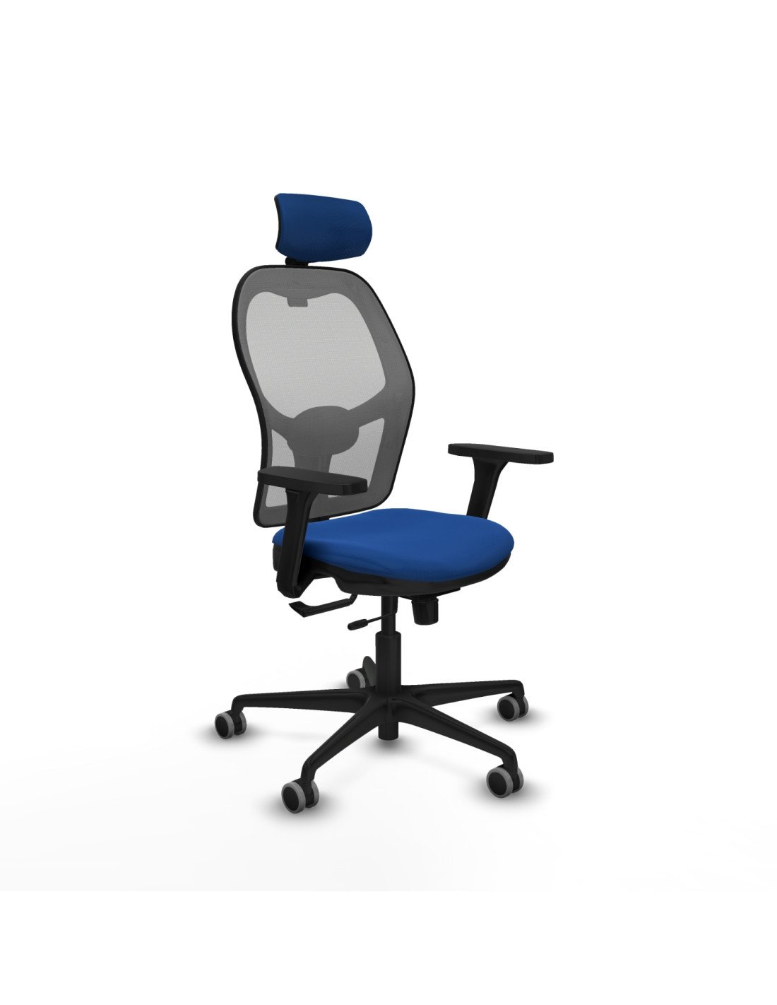 Piqueras y Crespo Jorquera traslack malla gris similpiel azul brazos 3D base nailon cabecero 2D ruedas 65mm engomada