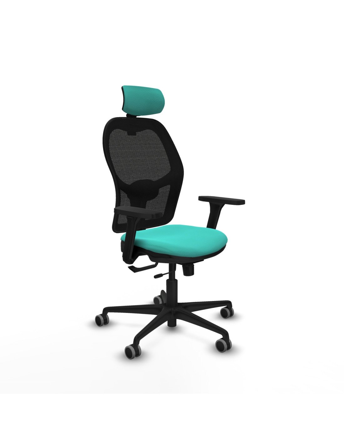 Piqueras y Crespo Jorquera traslack malla negra similpiel turquesa brazos 3D base nailon cabecero 2D ruedas 65mm engomada