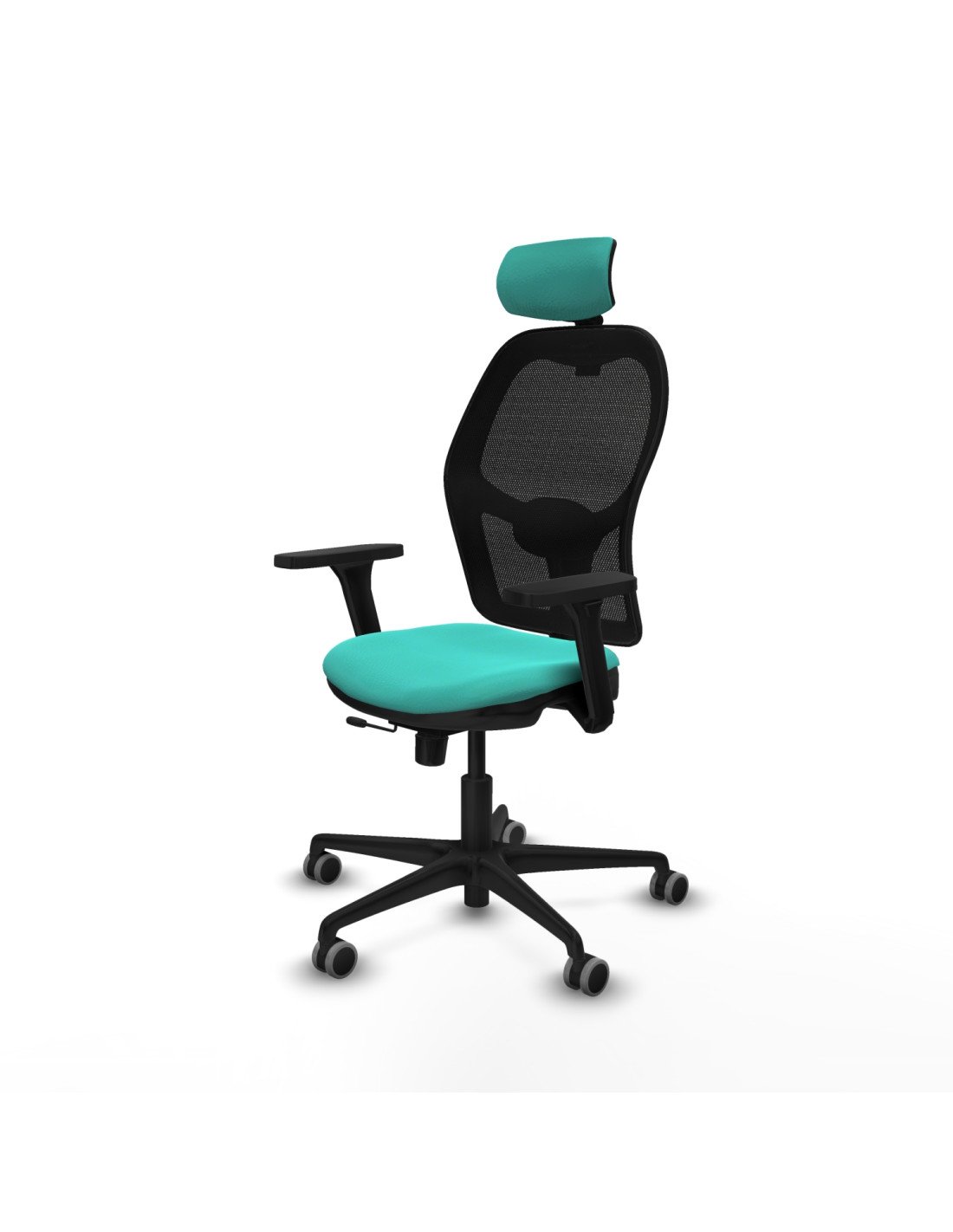 Piqueras y Crespo Jorquera traslack malla negra similpiel turquesa brazos 3D base nailon cabecero 2D ruedas 65mm engomada