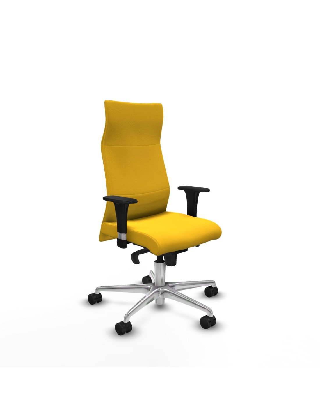 Piqueras y Crespo Albacete direcci?n sincro similpiel amarillo brazos 1D cromados base aluminio ruedas 65 nailon