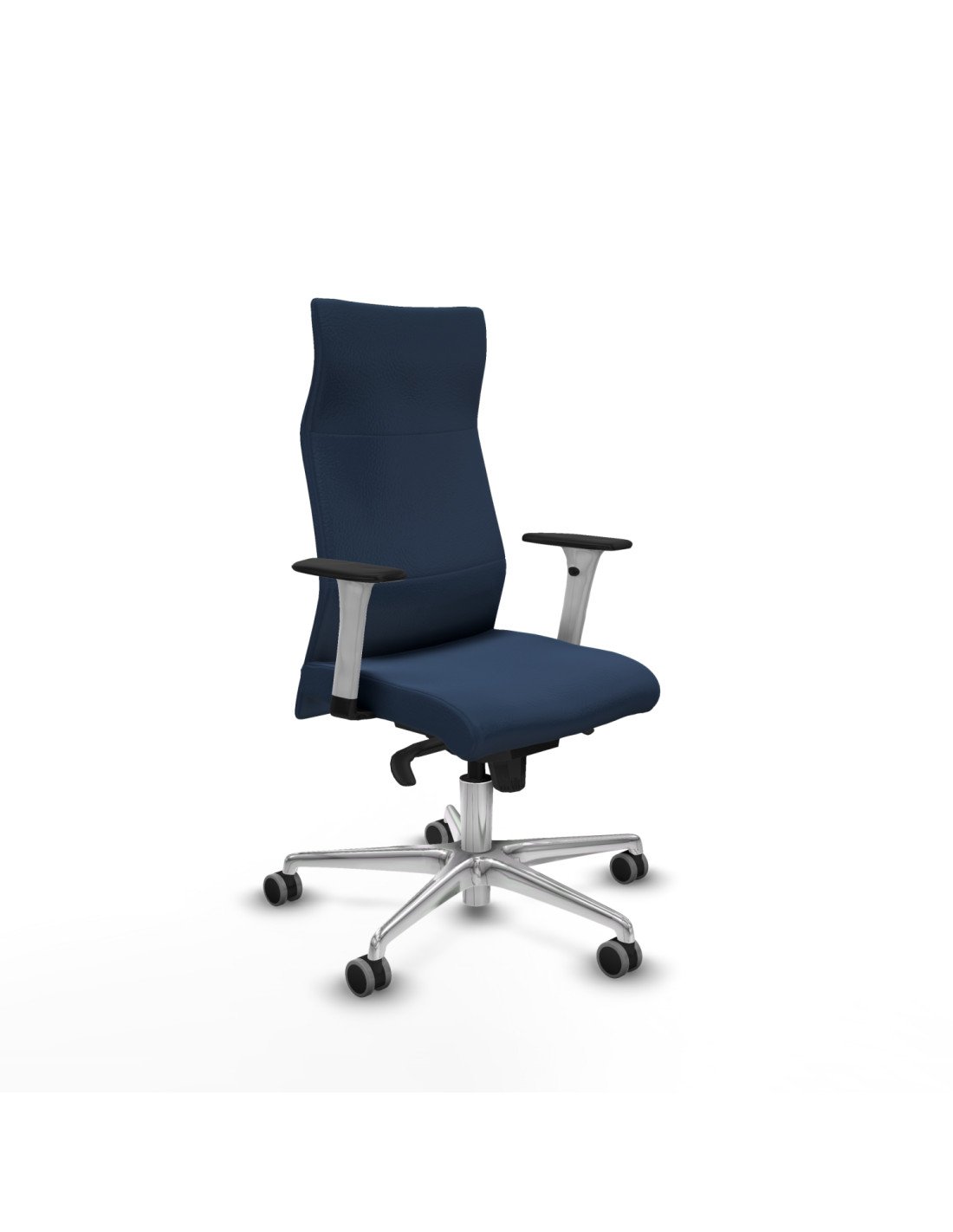 Piqueras y Crespo Albacete direcci?n sincro similpiel azul marino brazos 1D blancos base aluminio ruedas 65 engomadas