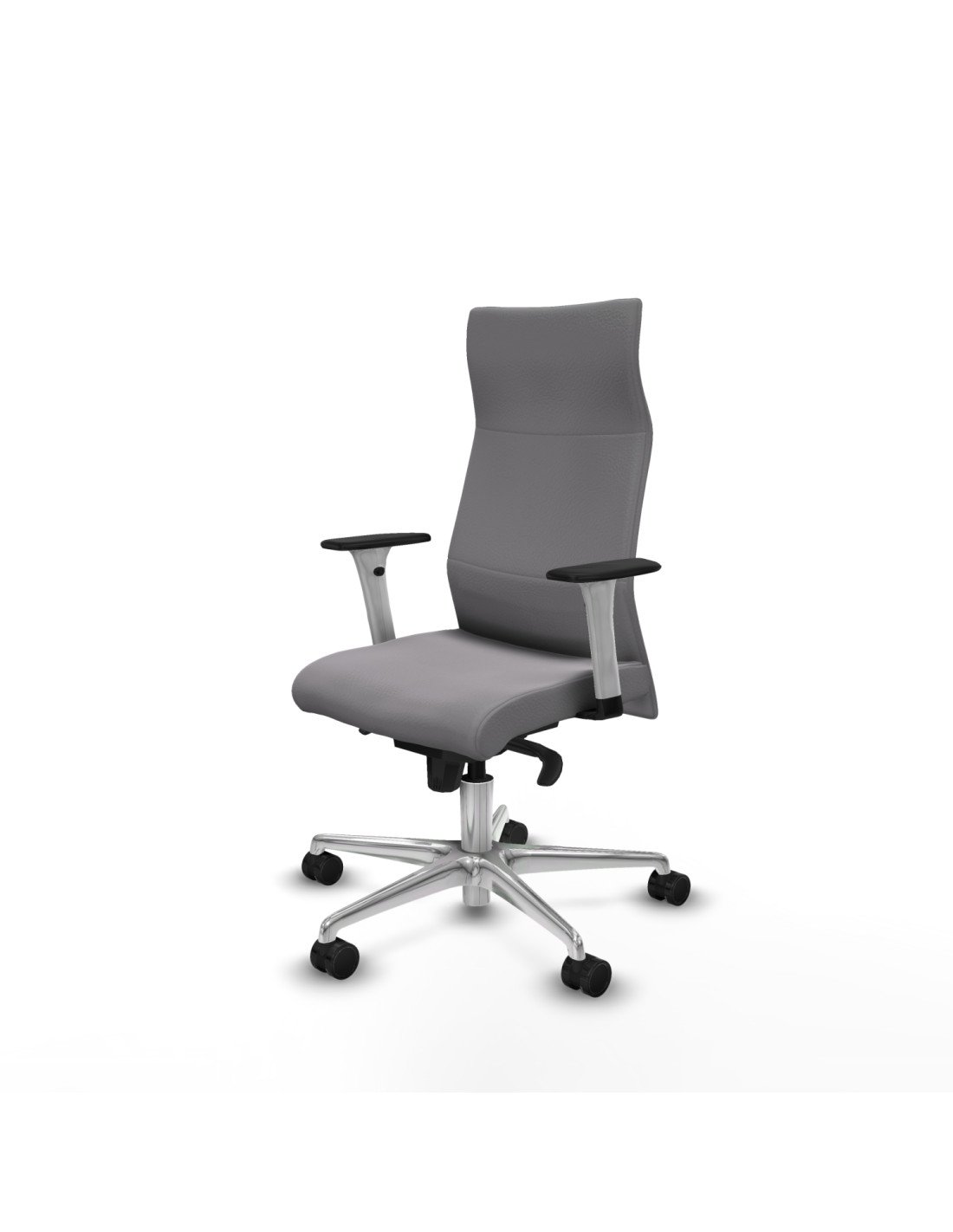 Piqueras y Crespo Albacete direcci?n sincro similpiel gris brazos 1D blancos base aluminio ruedas 65 nailon