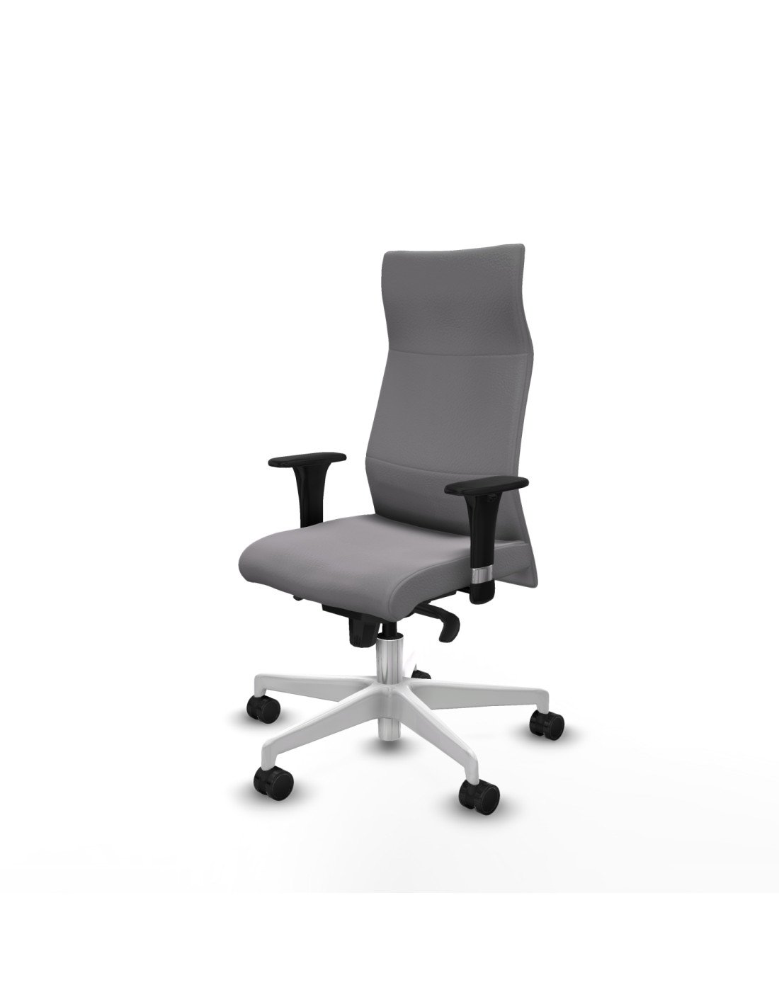 Piqueras y Crespo Albacete direcci?n sincro similpiel gris brazos 1D cromados base blanca ruedas 65 nailon