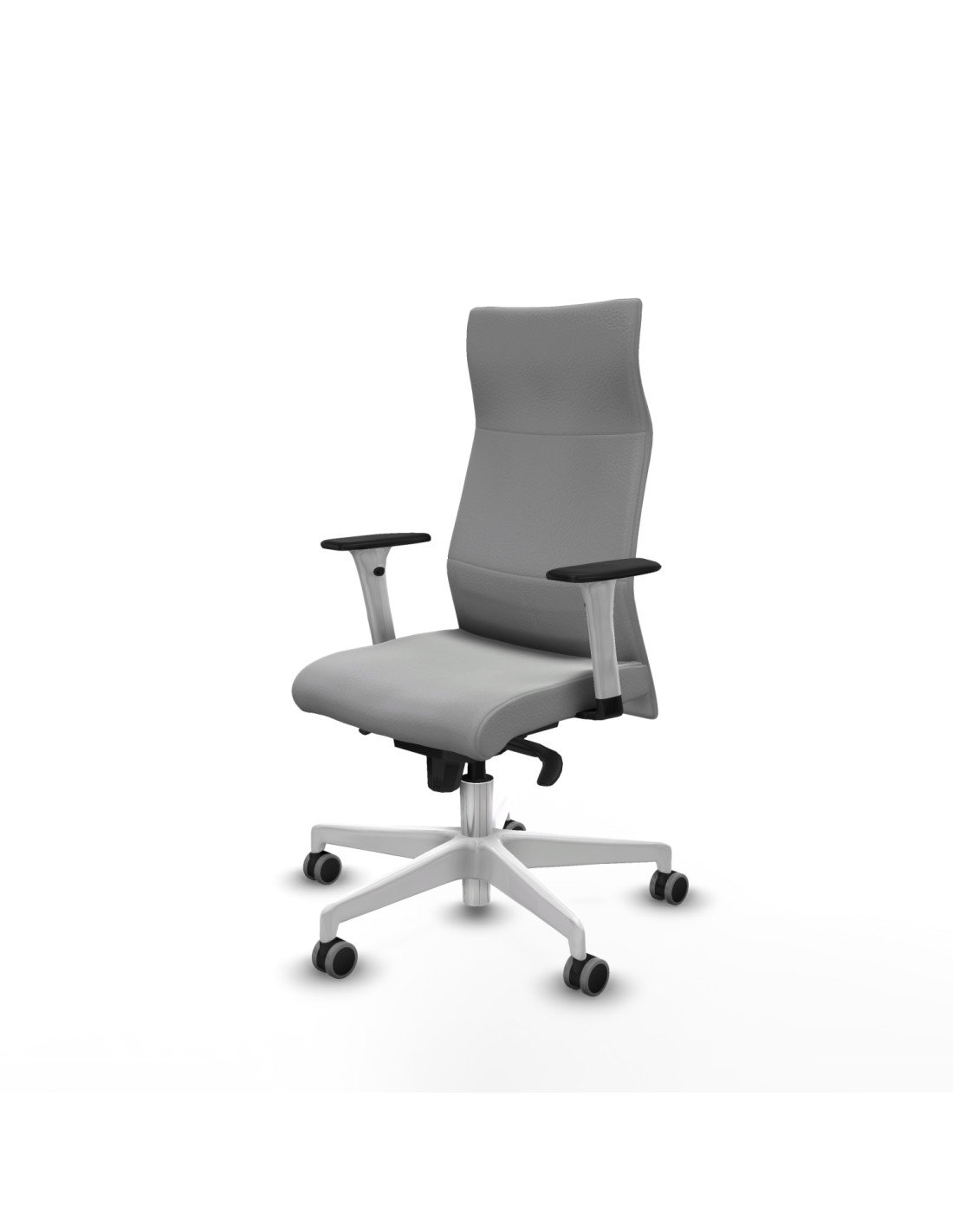 Piqueras y Crespo Albacete direcci?n sincro similpiel gris claro brazos 1D blancos base blanca ruedas 65 engomadas