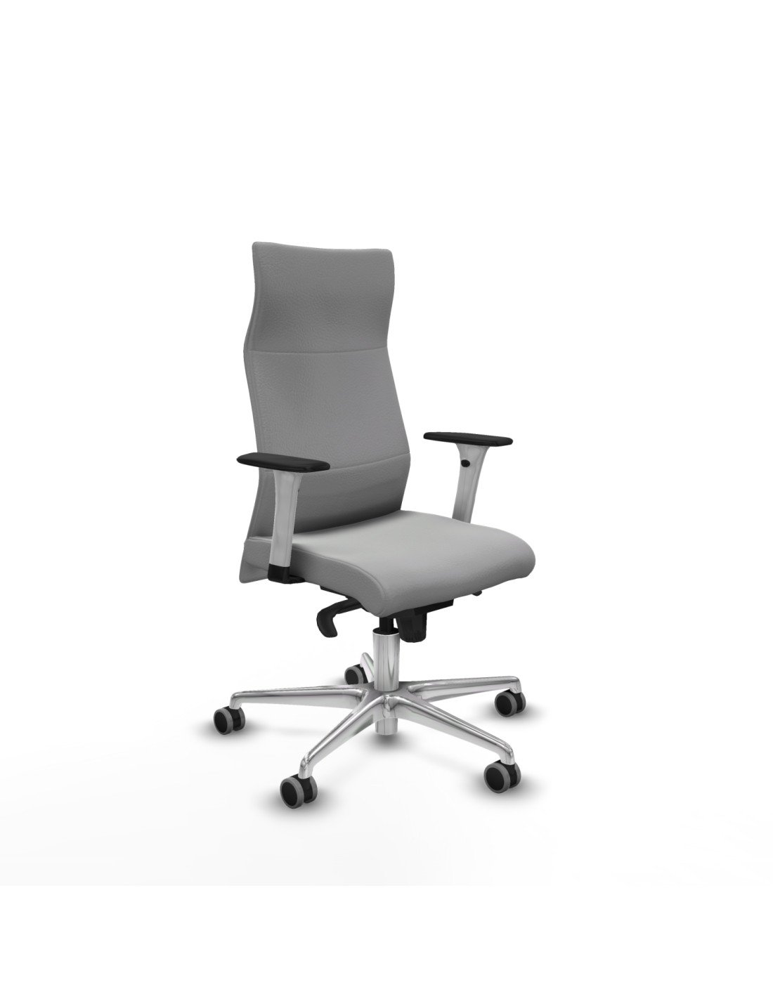 Piqueras y Crespo Albacete direcci?n sincro similpiel gris claro brazos 1D blancos base aluminio ruedas 65 engomadas