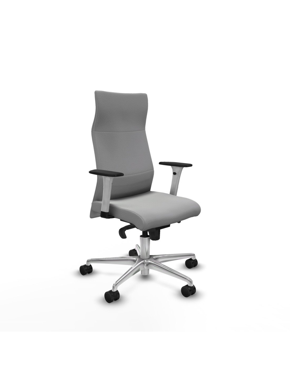 Piqueras y Crespo Albacete direcci?n sincro similpiel gris claro brazos 1D blancos base aluminio ruedas 65 nailon