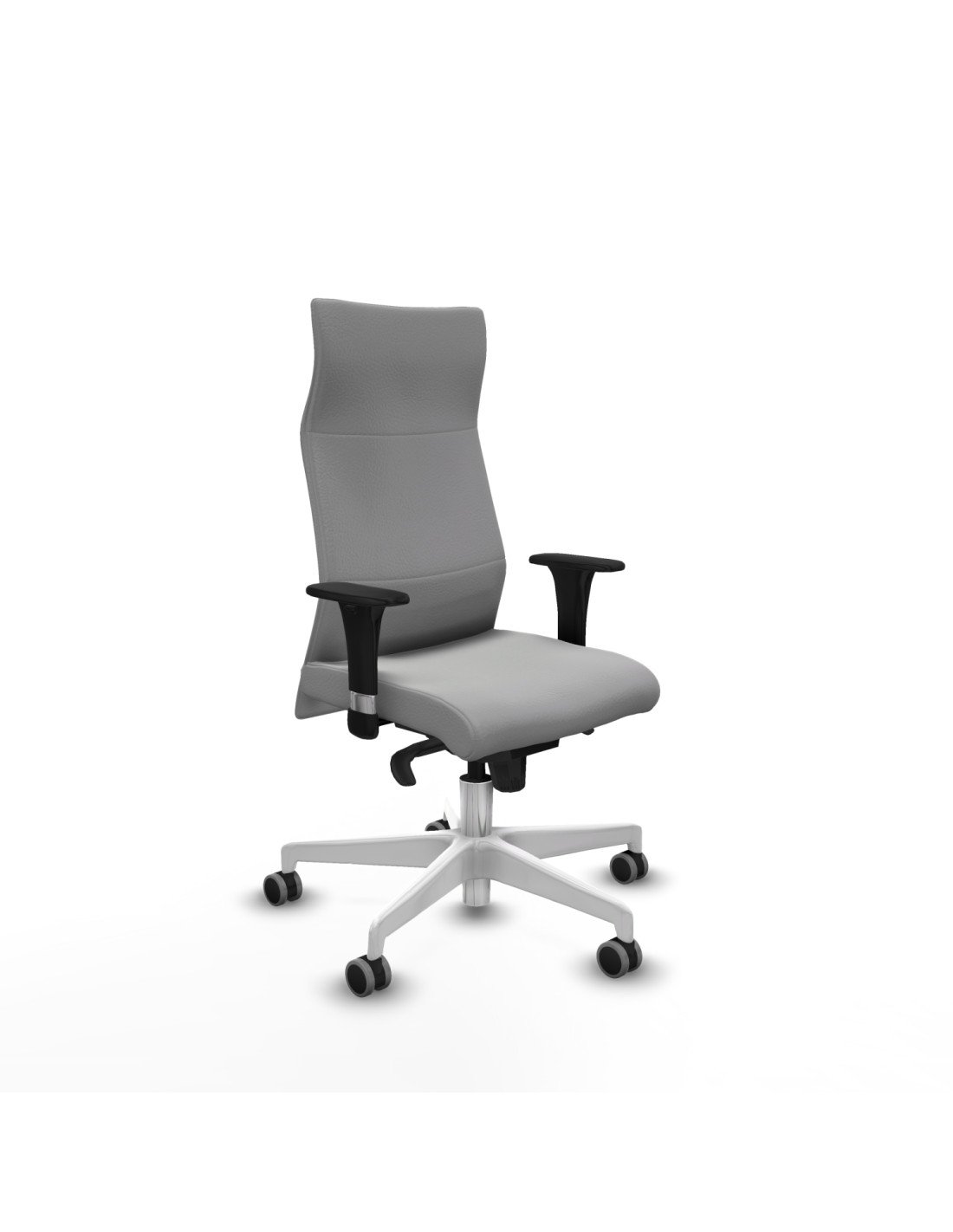 Piqueras y Crespo Albacete direcci?n sincro similpiel gris claro brazos 1D cromados base blanca ruedas 65 engomadas