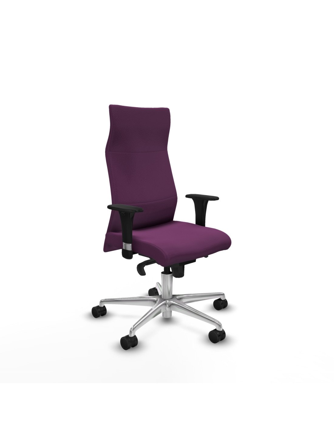 Piqueras y Crespo Albacete direcci?n sincro similpiel morado brazos 1D cromados base aluminio ruedas 65 nailon