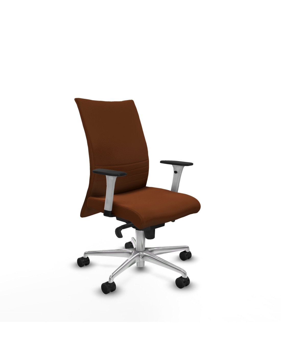 Piqueras y Crespo Albacete confidente sincro similpiel marr?n brazos 1D blancos base aluminio ruedas 65 mm nailon