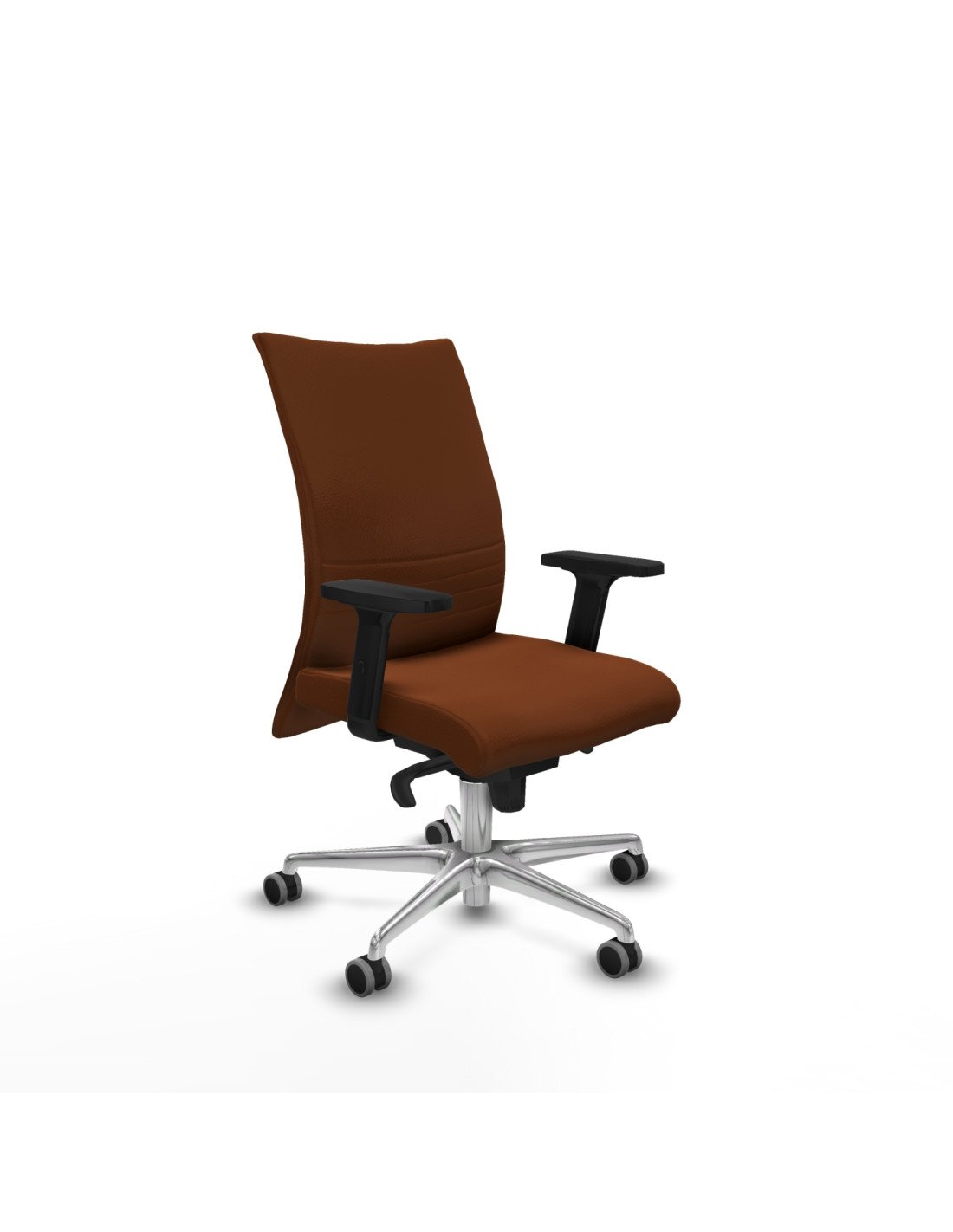 Piqueras y Crespo Albacete confidente sincro similpiel marr?n brazos 2D base aluminio ruedas 65mm engomadas