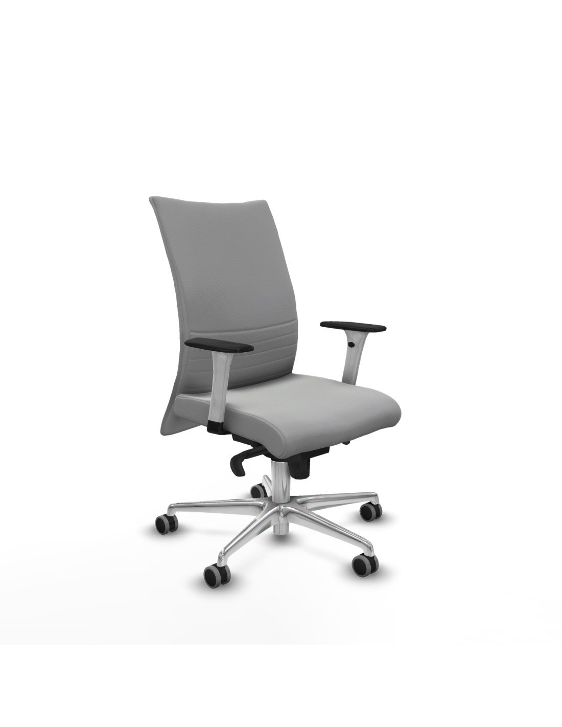 Piqueras y Crespo Albacete confidente sincro similpiel gris claro brazos 1D blancos base aluminio ruedas 65mm engomadas