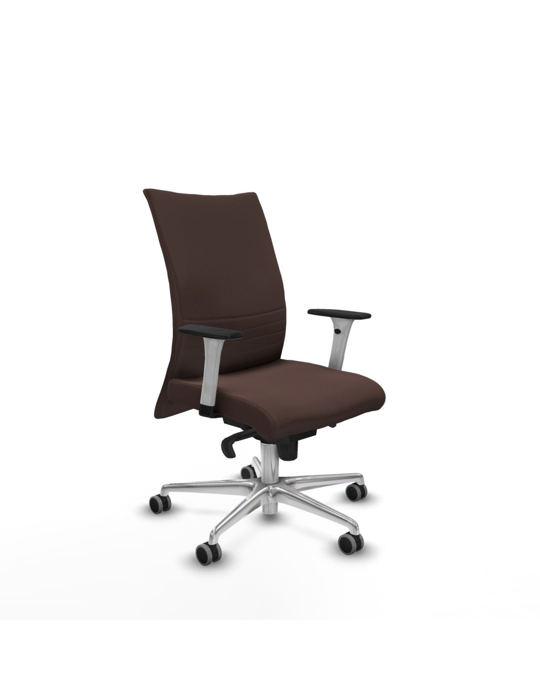 Piqueras y Crespo Albacete confidente sincro similpiel marr?n oscuro brazos 1D blancos base aluminio ruedas 65mm engomadas