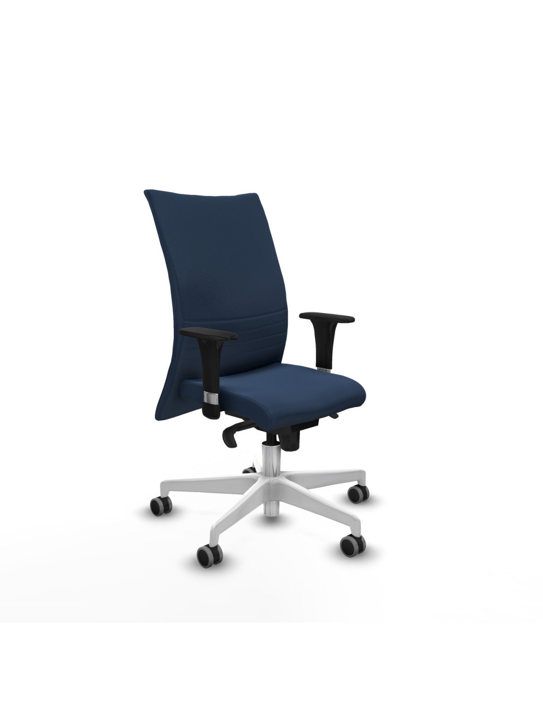 Piqueras y Crespo Albacete confidente XL sincro similpiel azul marino brazos 1D cromados base blanca ruedas 65mm engomadas