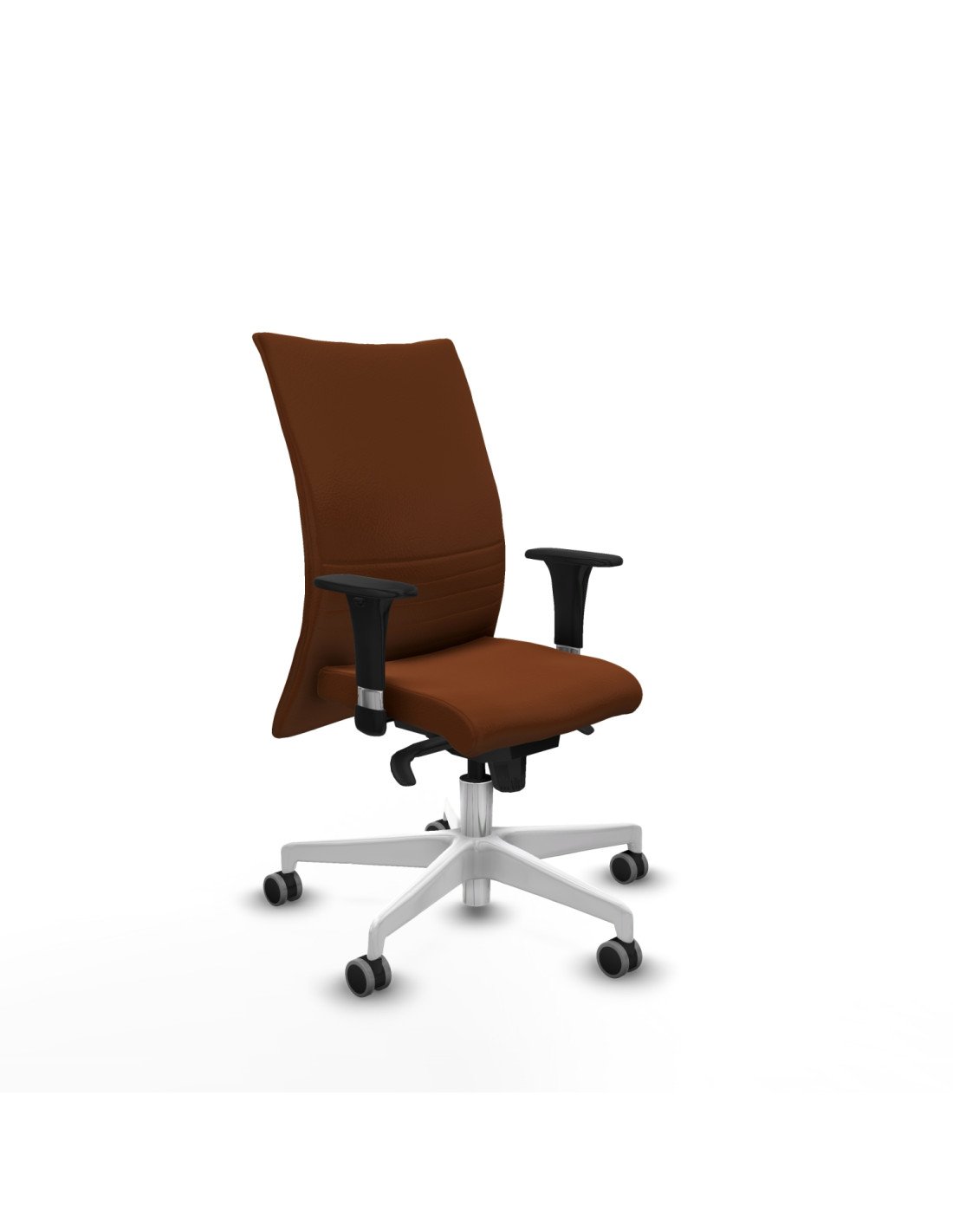 Piqueras y Crespo Albacete confidente XL sincro similpiel marr?n brazos 1D cromados base blanca ruedas 65mm engomadas