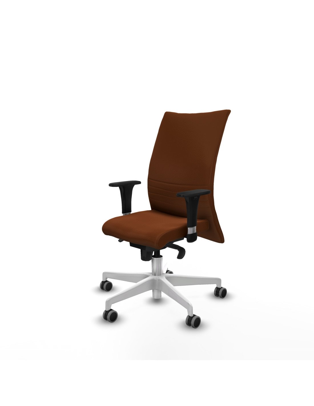 Piqueras y Crespo Albacete confidente XL sincro similpiel marr?n brazos 1D cromados base blanca ruedas 65mm engomadas