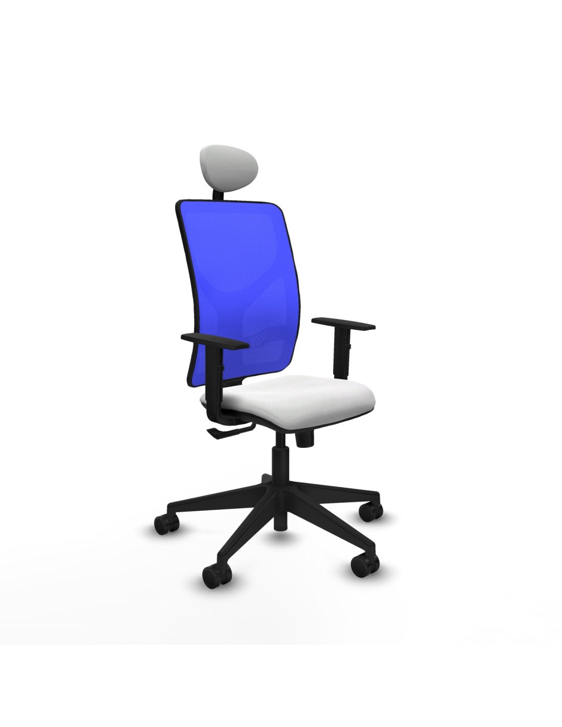 Piqueras y Crespo Motilla sincro malla azul bali blanco brazos 1D base piramidal cabecero fijo ruedas 65mm nailon