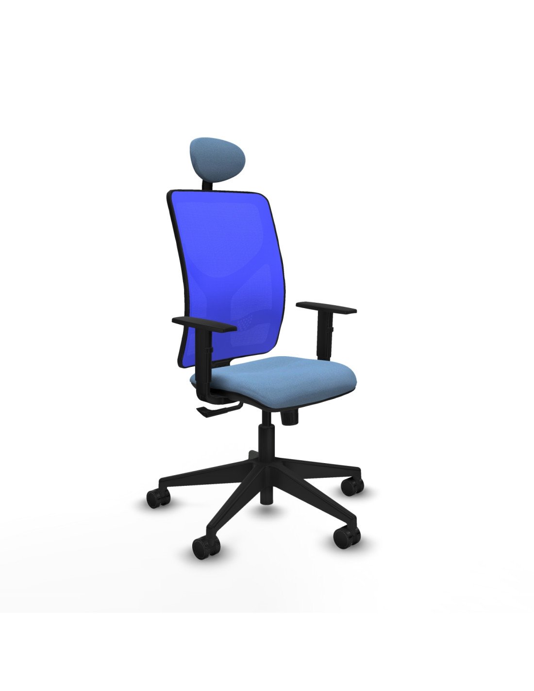 Piqueras y Crespo Motilla sincro malla azul bali azul cielo brazos 1D base piramidal cabecero fijo ruedas 65mm nailon