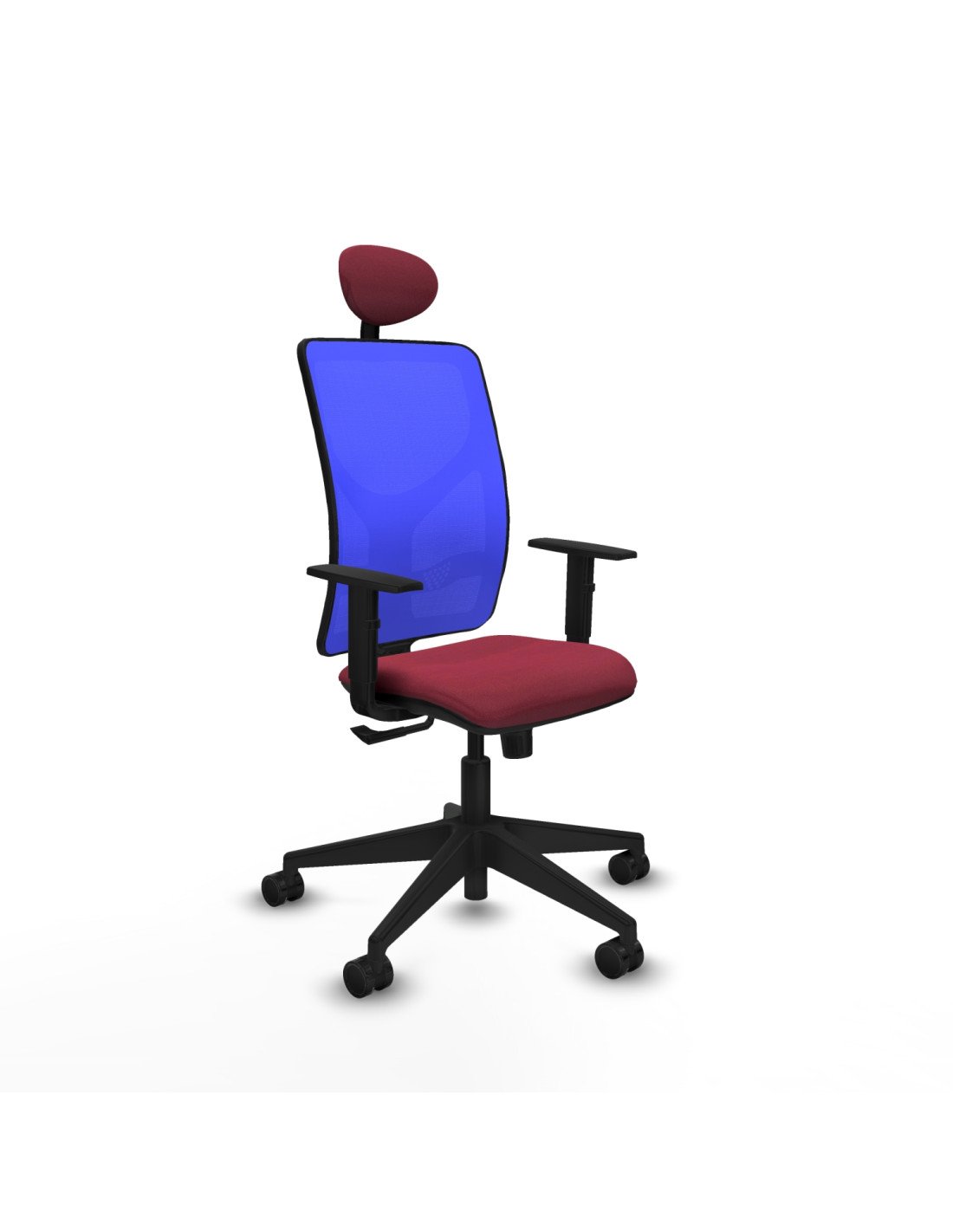 Piqueras y Crespo Motilla sincro malla azul bali granate brazos 1D base piramidal cabecero fijo ruedas 65mm nailon