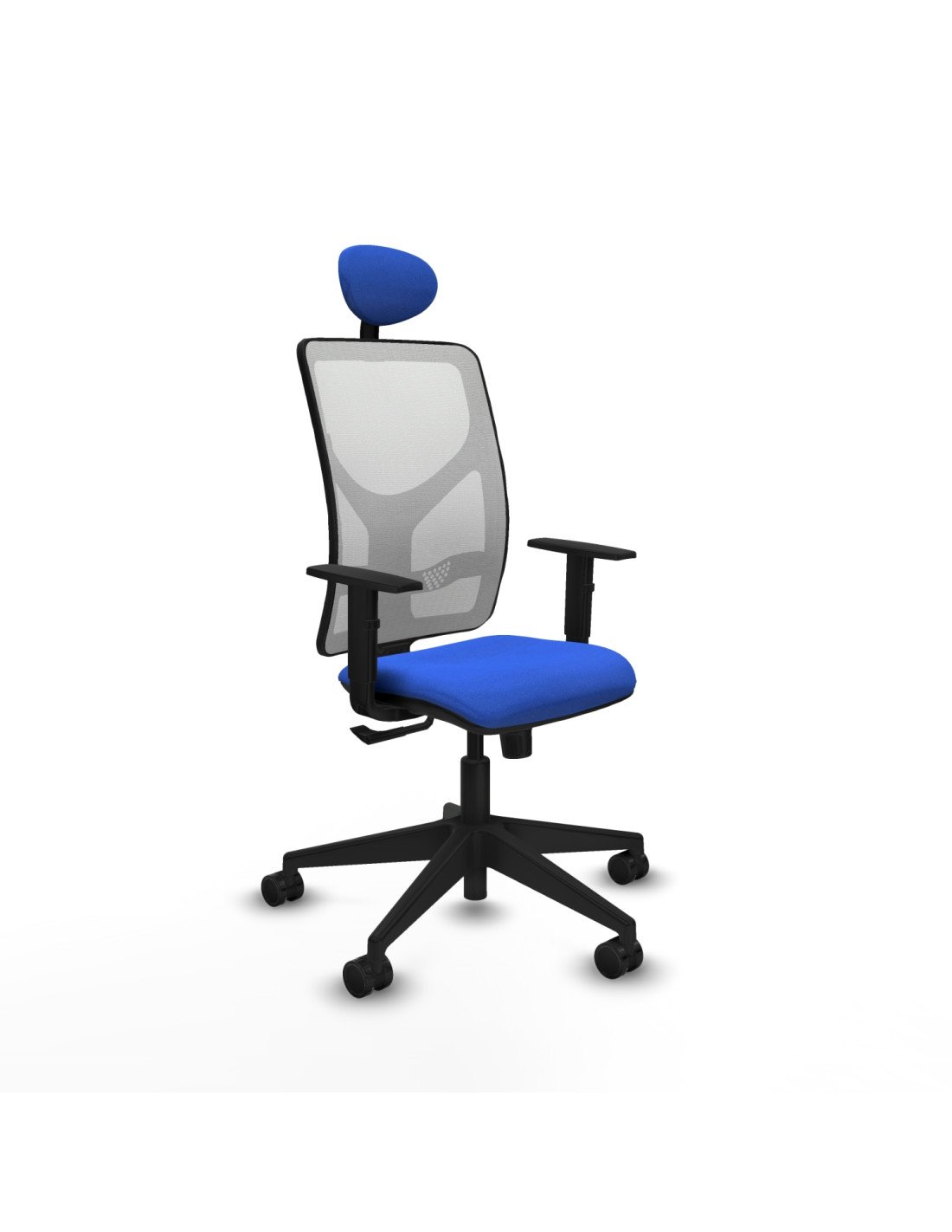 Piqueras y Crespo Motilla sincro malla blanca bali azul brazos 1D base piramidal cabecero fijo ruedas 65mm nailon