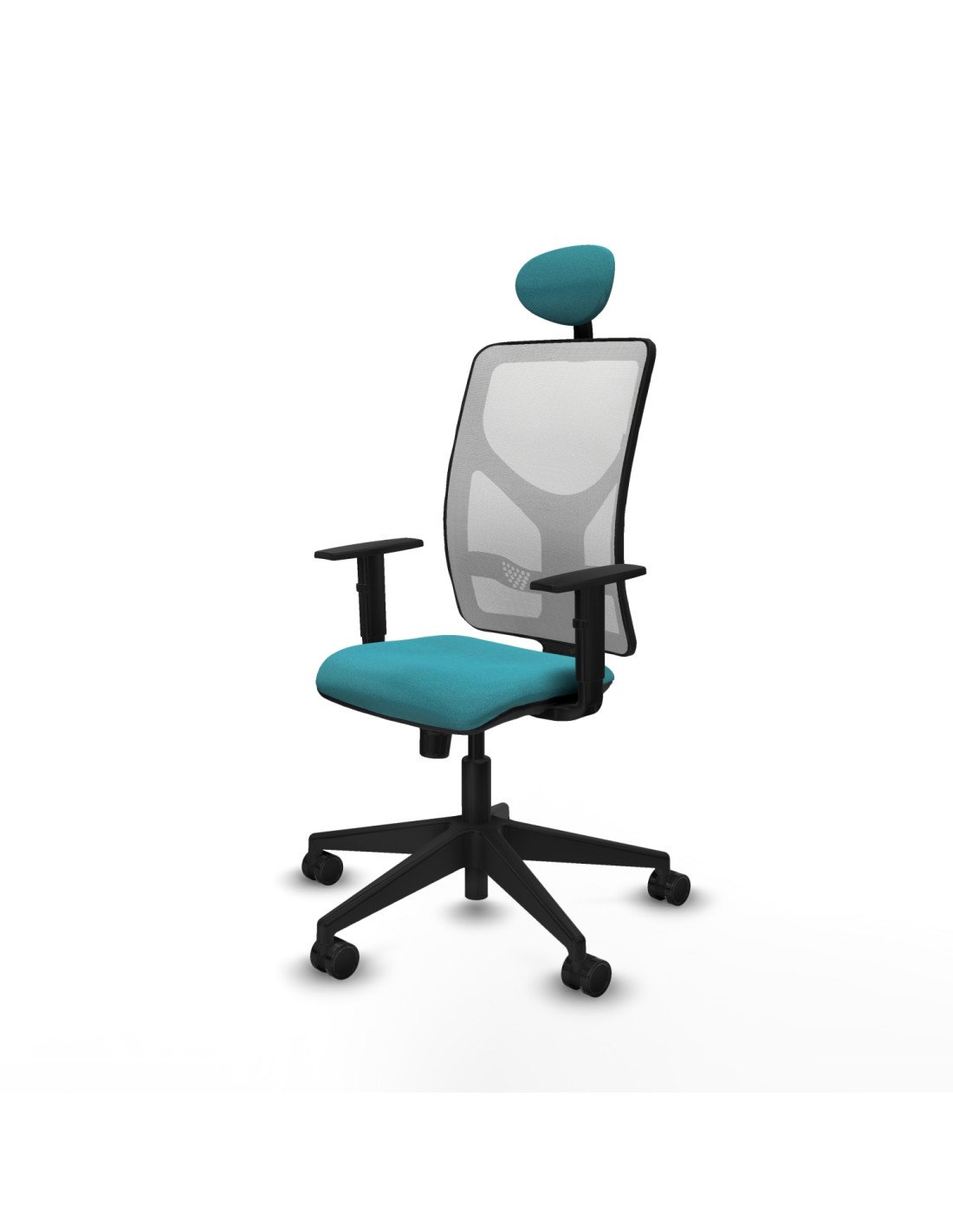 Piqueras y Crespo Motilla sincro malla blanca bali turquesa brazos 1D base piramidal cabecero fijo ruedas 65mm nailon