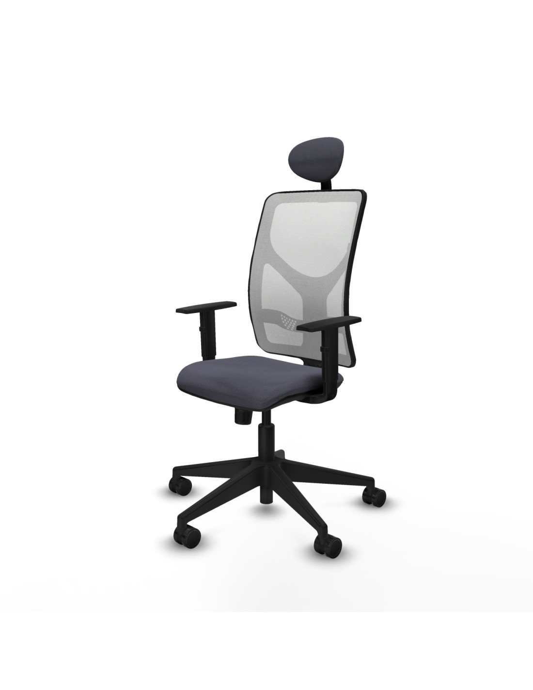 Piqueras y Crespo Motilla sincro malla blanca bali gris oscuro brazos 1D base piramidal cabecero fijo ruedas 65mm nailon