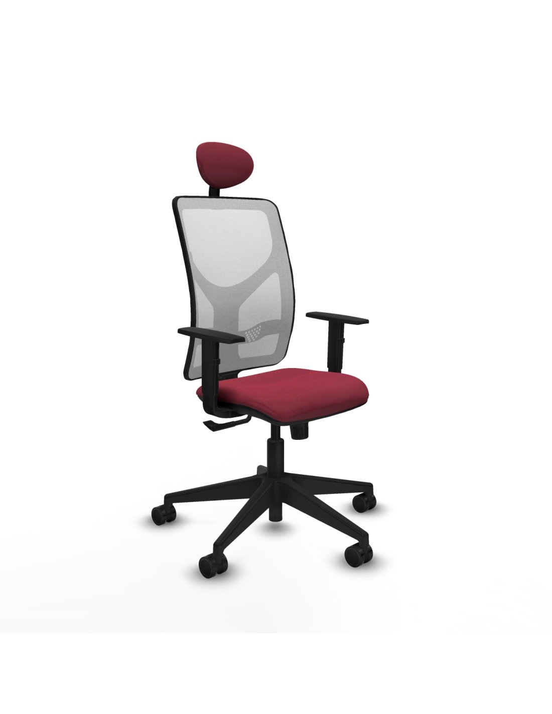 Piqueras y Crespo Motilla sincro malla blanca bali granate brazos 1D base piramidal cabecero fijo ruedas 65mm nailon